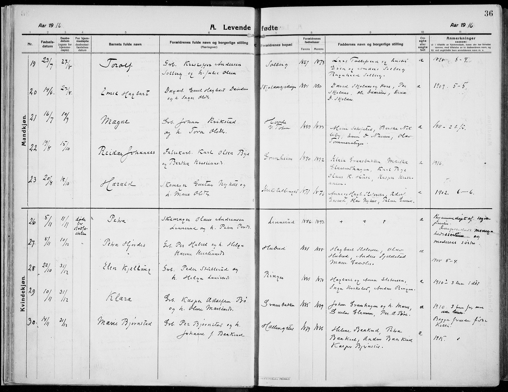 Kolbu prestekontor, SAH/PREST-110/H/Ha/Haa/L0002: Ministerialbok nr. 2, 1912-1926, s. 36