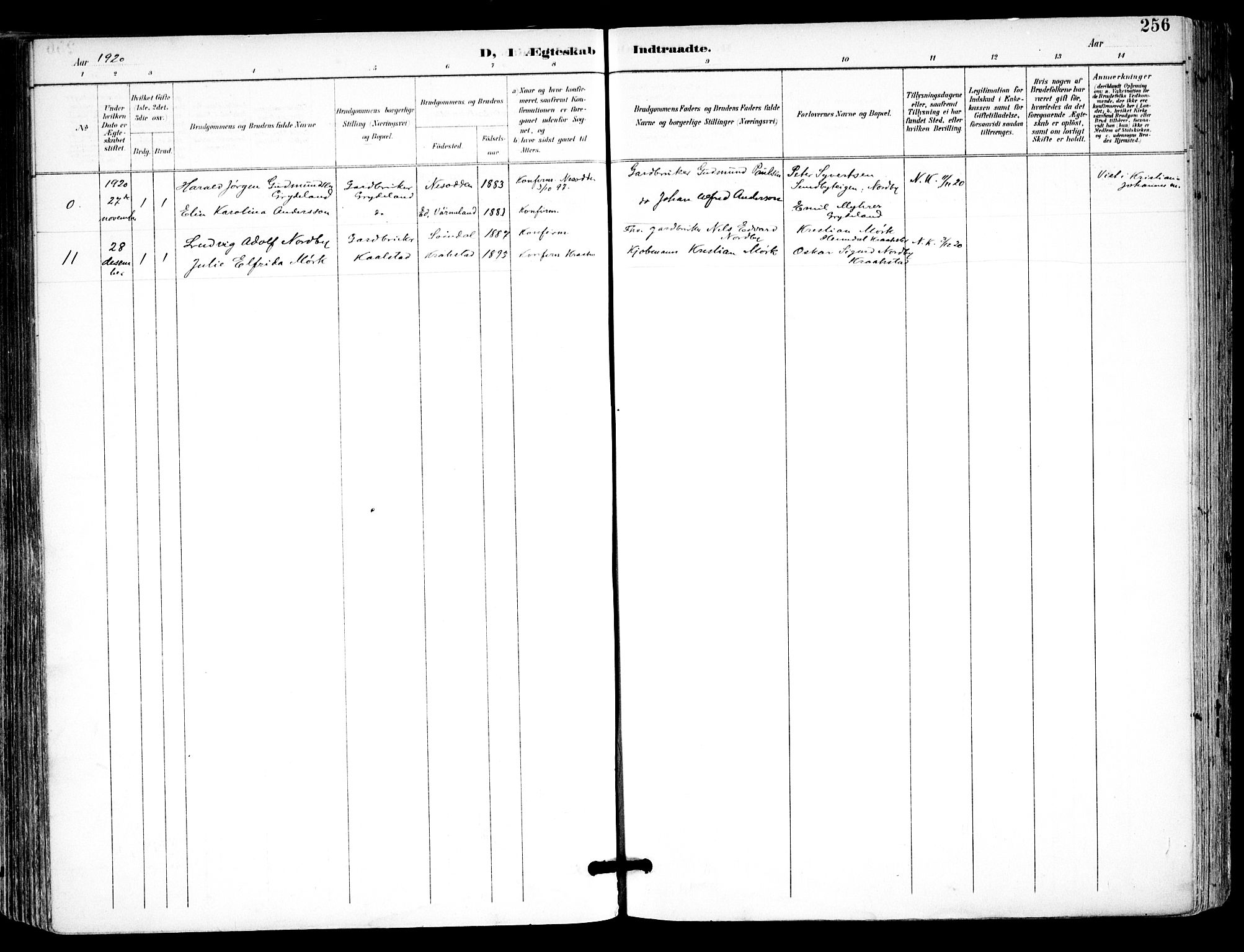 Kråkstad prestekontor Kirkebøker, SAO/A-10125a/F/Fa/L0010: Ministerialbok nr. I 10, 1893-1931, s. 256