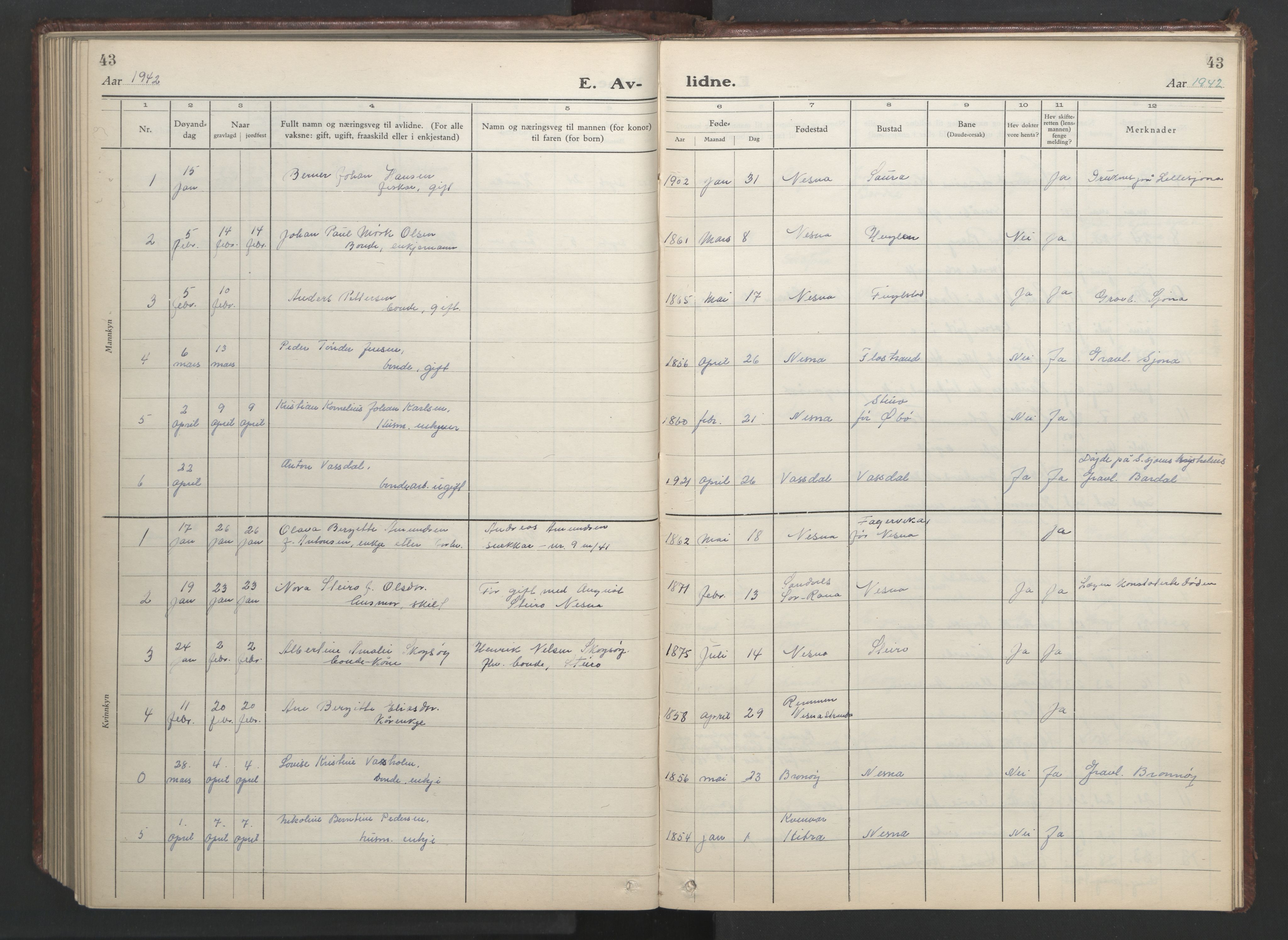 Ministerialprotokoller, klokkerbøker og fødselsregistre - Nordland, AV/SAT-A-1459/838/L0561: Klokkerbok nr. 838C08, 1923-1953, s. 43