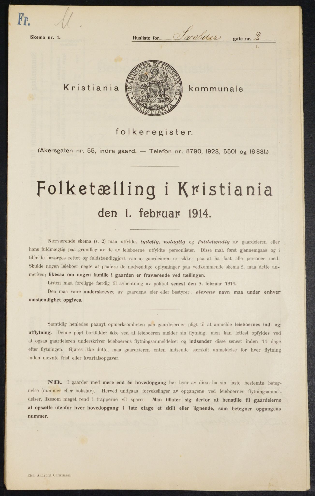 OBA, Kommunal folketelling 1.2.1914 for Kristiania, 1914, s. 106918
