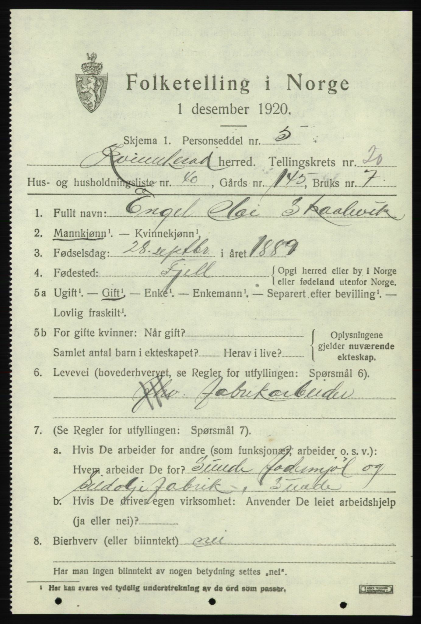 SAB, Folketelling 1920 for 1224 Kvinnherad herred, 1920, s. 12926