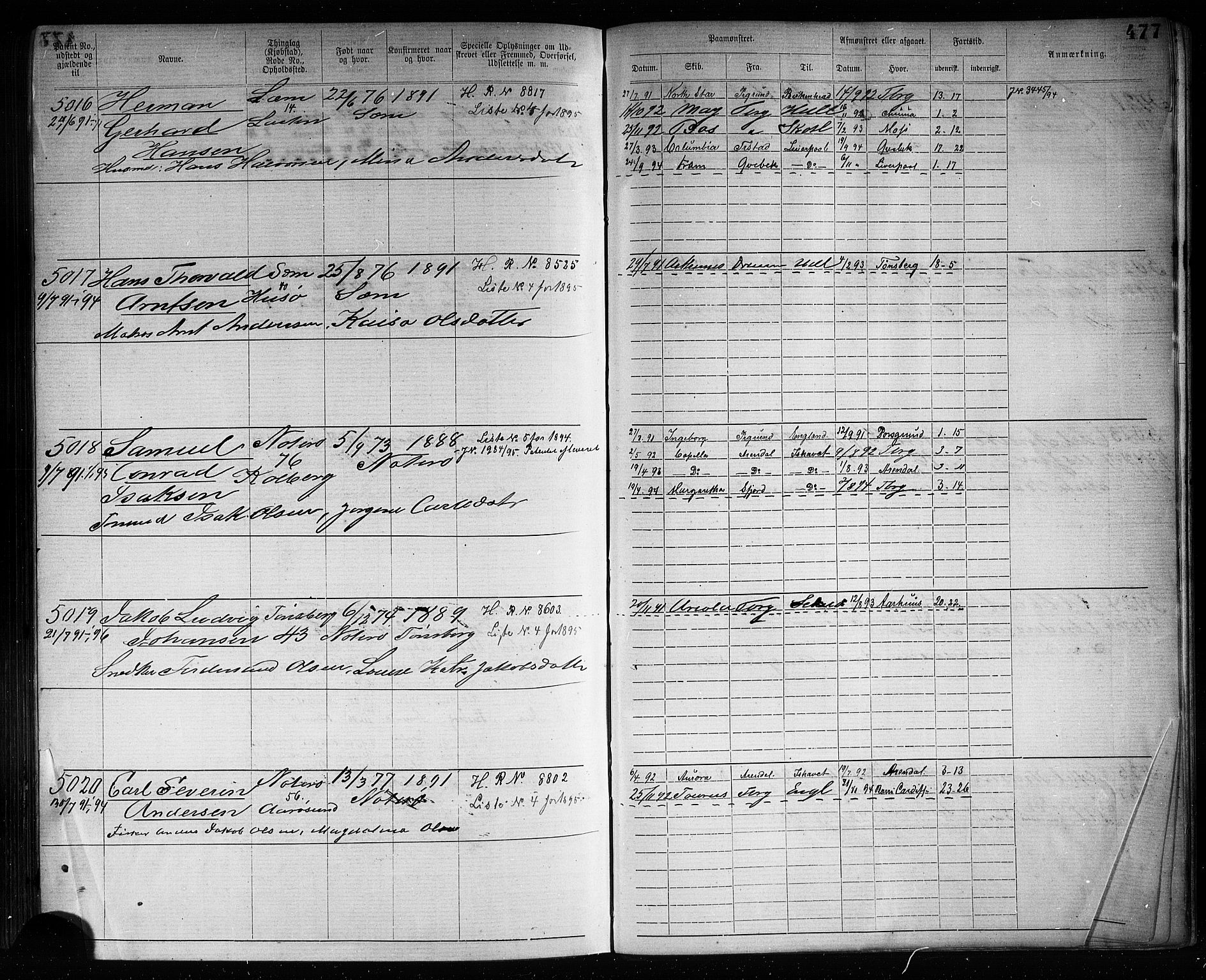 Tønsberg innrulleringskontor, AV/SAKO-A-786/F/Fb/L0007: Annotasjonsrulle Patent nr. 2636-5150, 1881-1892, s. 479