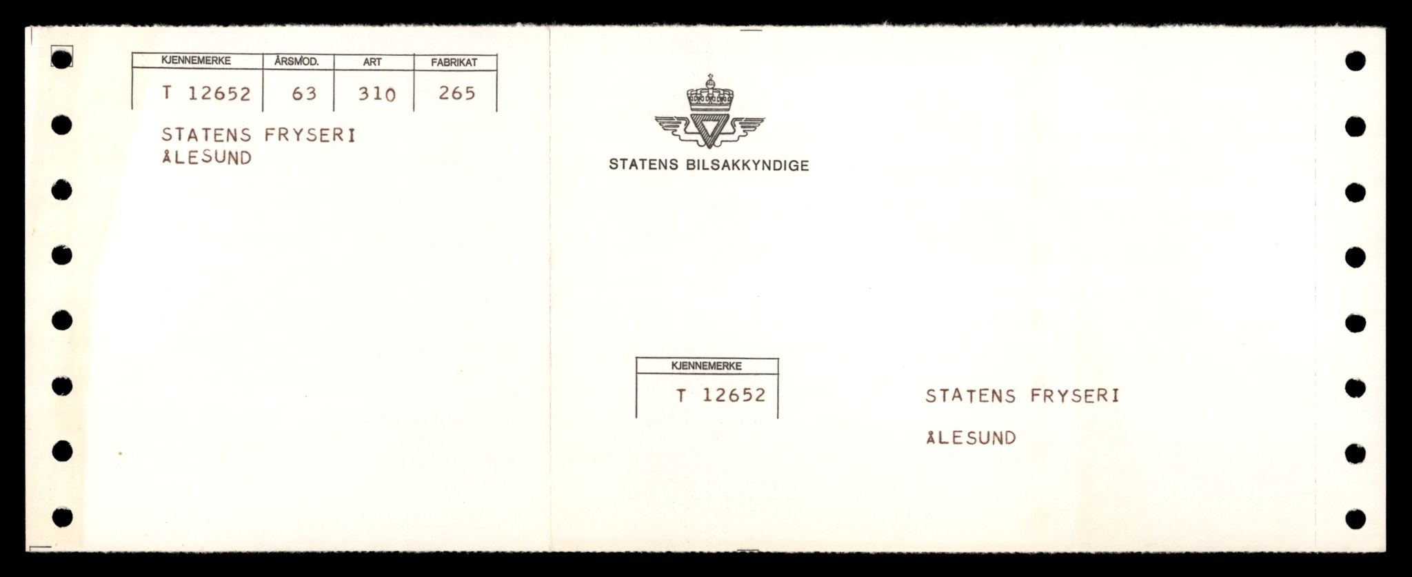 Møre og Romsdal vegkontor - Ålesund trafikkstasjon, AV/SAT-A-4099/F/Fe/L0034: Registreringskort for kjøretøy T 12500 - T 12652, 1927-1998, s. 2989