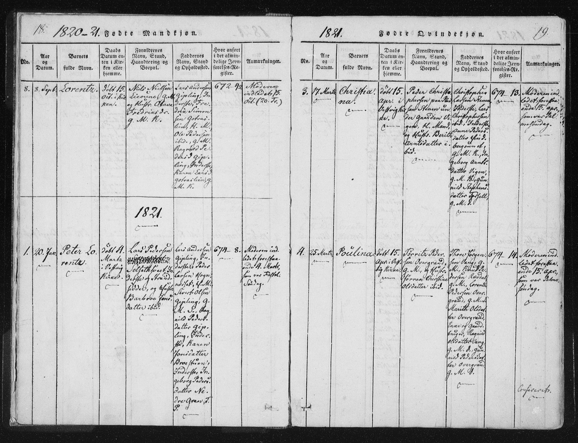 Ministerialprotokoller, klokkerbøker og fødselsregistre - Nord-Trøndelag, SAT/A-1458/744/L0417: Ministerialbok nr. 744A01, 1817-1842, s. 18-19