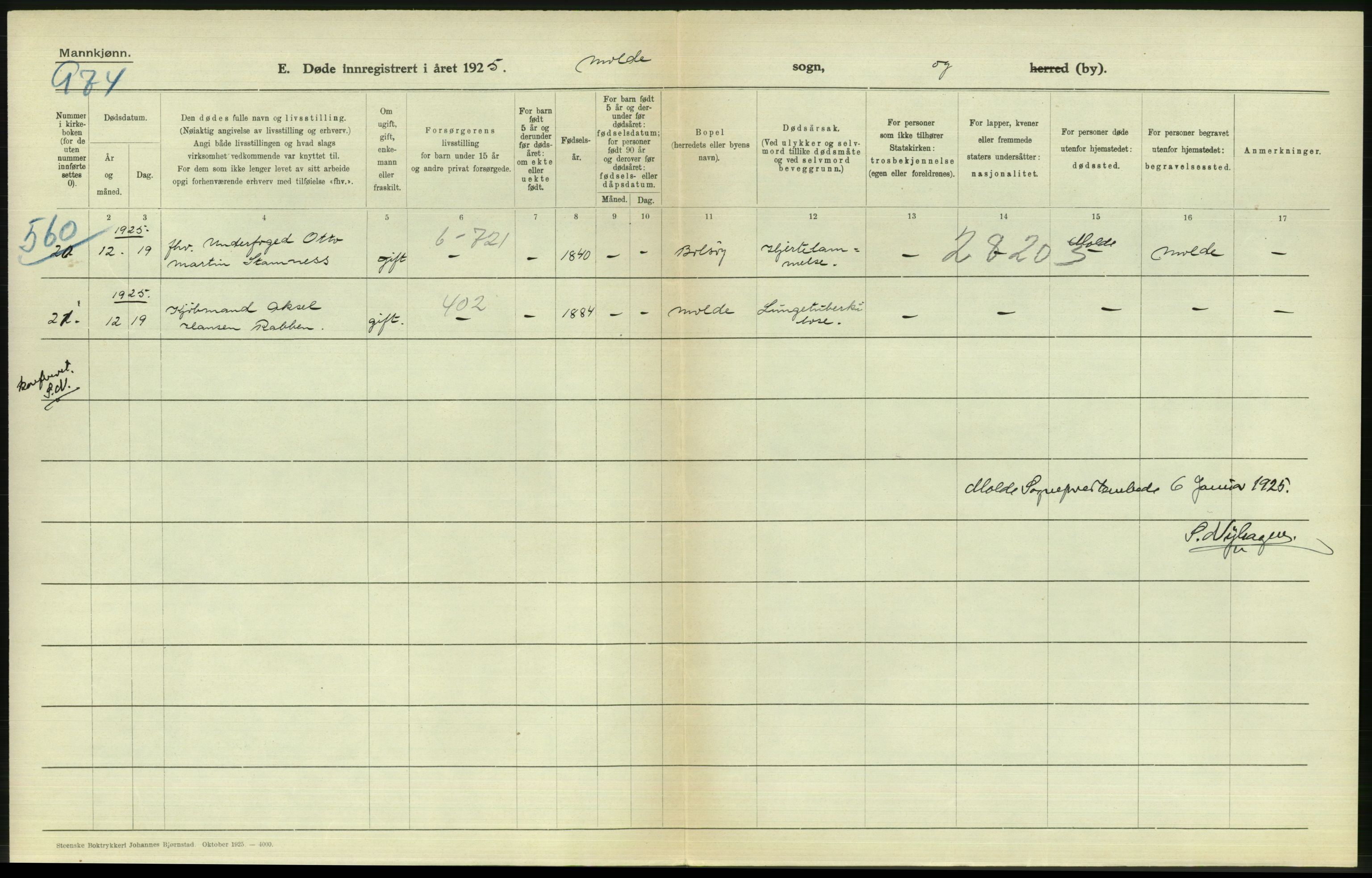 Statistisk sentralbyrå, Sosiodemografiske emner, Befolkning, AV/RA-S-2228/D/Df/Dfc/Dfce/L0035: Møre fylke: Gifte, døde. Bygder og byer., 1925, s. 768