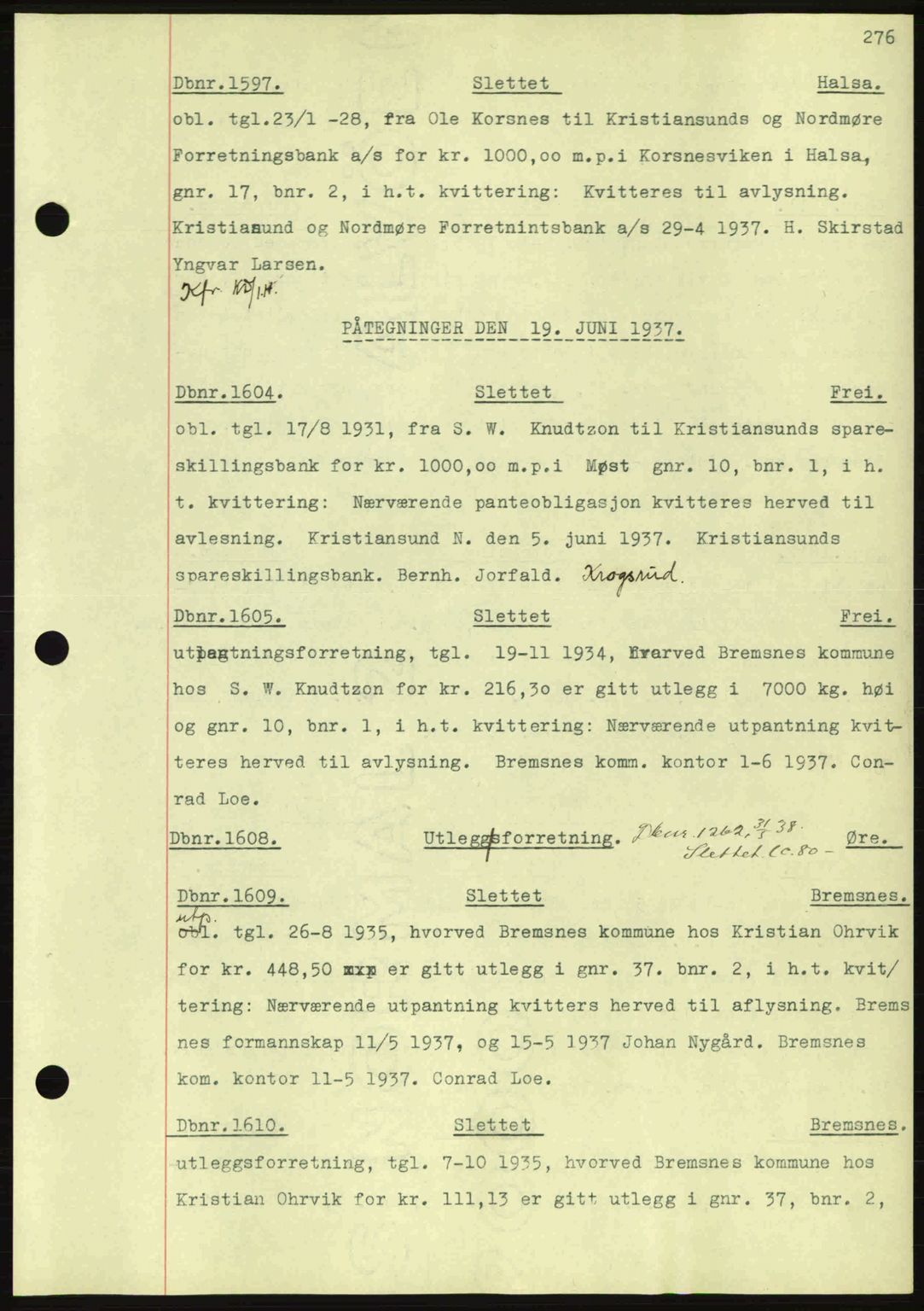 Nordmøre sorenskriveri, SAT/A-4132/1/2/2Ca: Pantebok nr. C80, 1936-1939, Dagboknr: 1597/1937