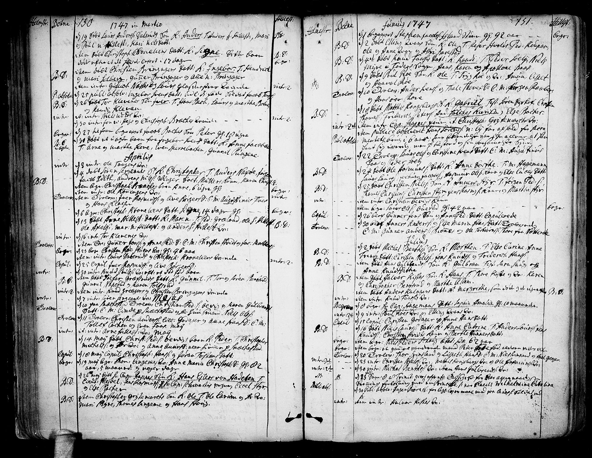 Botne kirkebøker, AV/SAKO-A-340/F/Fa/L0001a: Ministerialbok nr. I 1A, 1707-1778, s. 150-151