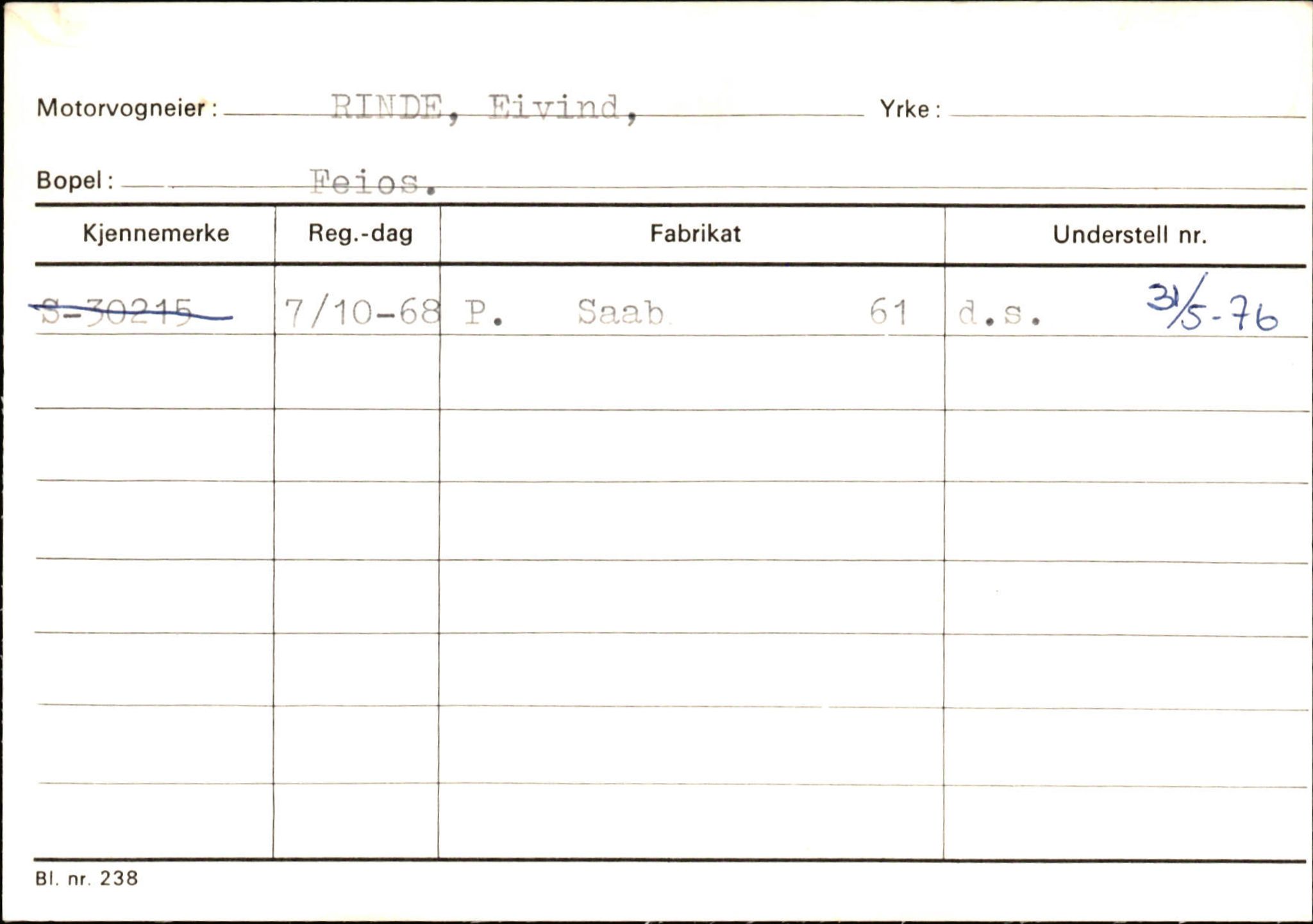 Statens vegvesen, Sogn og Fjordane vegkontor, SAB/A-5301/4/F/L0126: Eigarregister Fjaler M-Å. Leikanger A-Å, 1945-1975, s. 1961