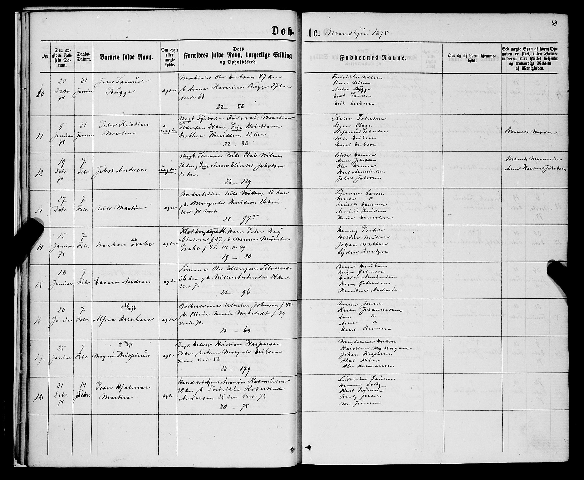 Korskirken sokneprestembete, AV/SAB-A-76101/H/Hab: Klokkerbok nr. B 7, 1874-1878, s. 9