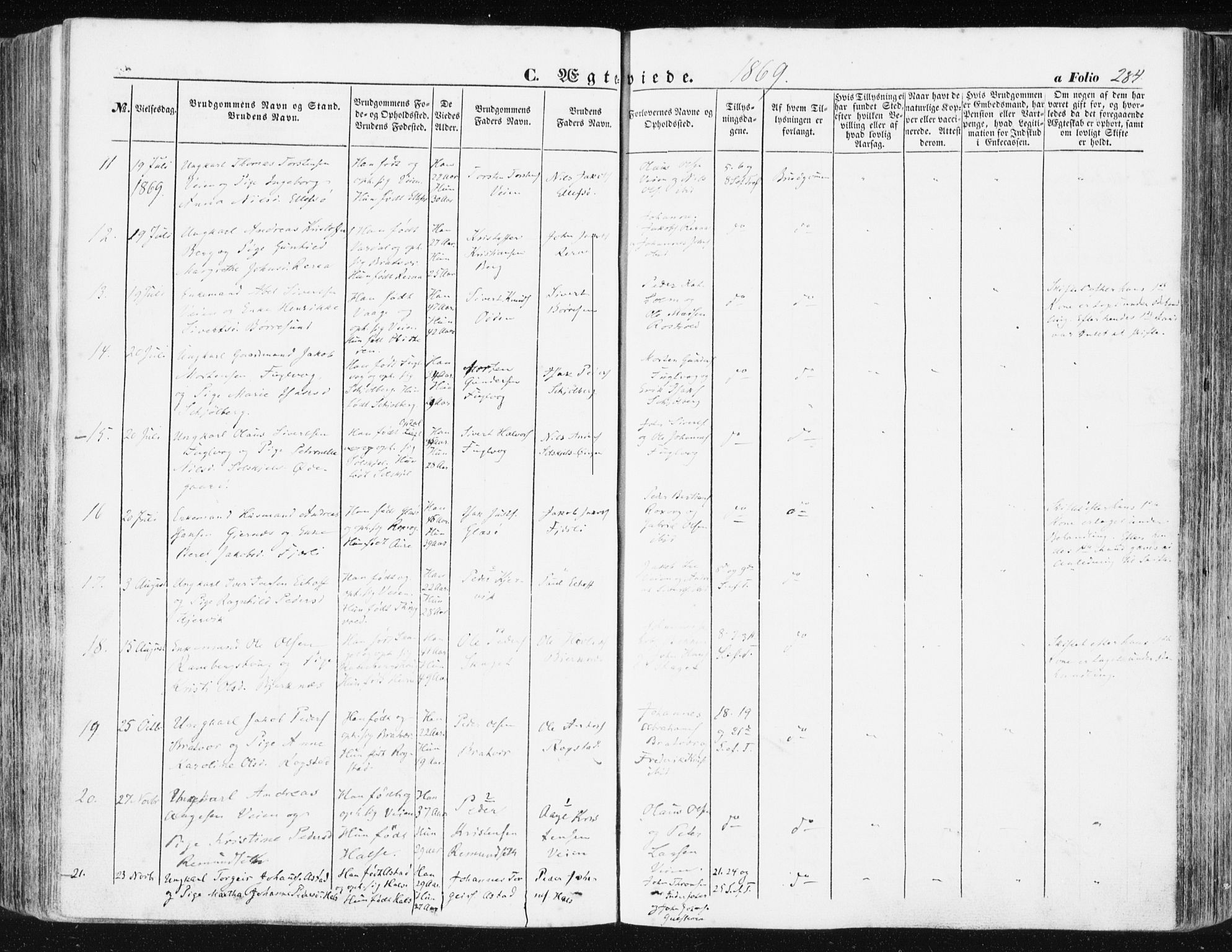 Ministerialprotokoller, klokkerbøker og fødselsregistre - Møre og Romsdal, SAT/A-1454/581/L0937: Ministerialbok nr. 581A05, 1853-1872, s. 284