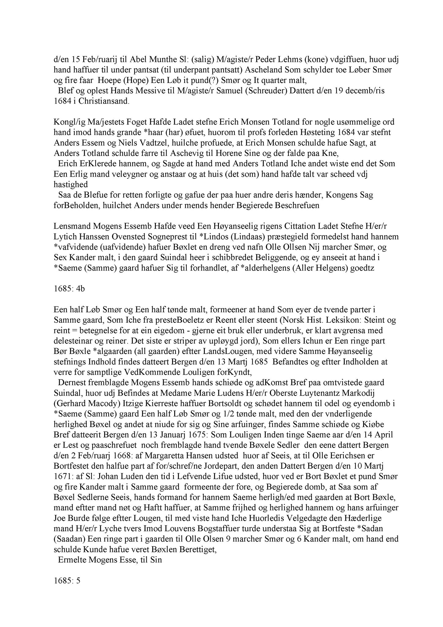 Samling av fulltekstavskrifter, SAB/FULLTEKST/A/12/0124: Nordhordland sorenskriveri, tingbok nr. A 22, 1685-1687