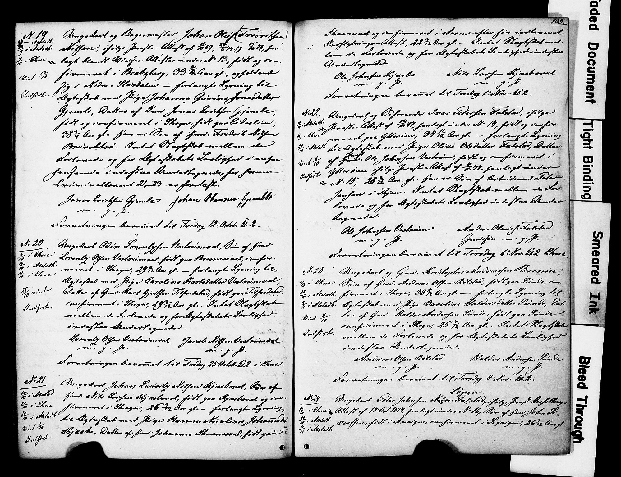 Ministerialprotokoller, klokkerbøker og fødselsregistre - Nord-Trøndelag, AV/SAT-A-1458/717/L0161: Forlovererklæringer nr. 717A11, 1850-1895, s. 103