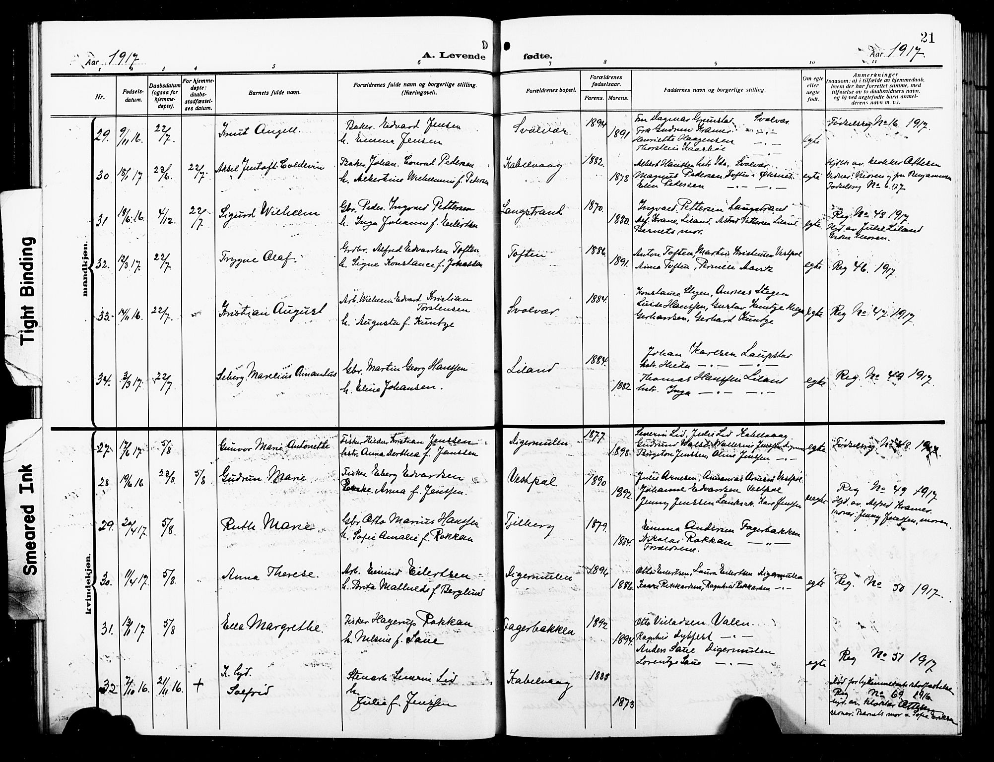 Ministerialprotokoller, klokkerbøker og fødselsregistre - Nordland, AV/SAT-A-1459/874/L1080: Klokkerbok nr. 874C09, 1915-1925, s. 21