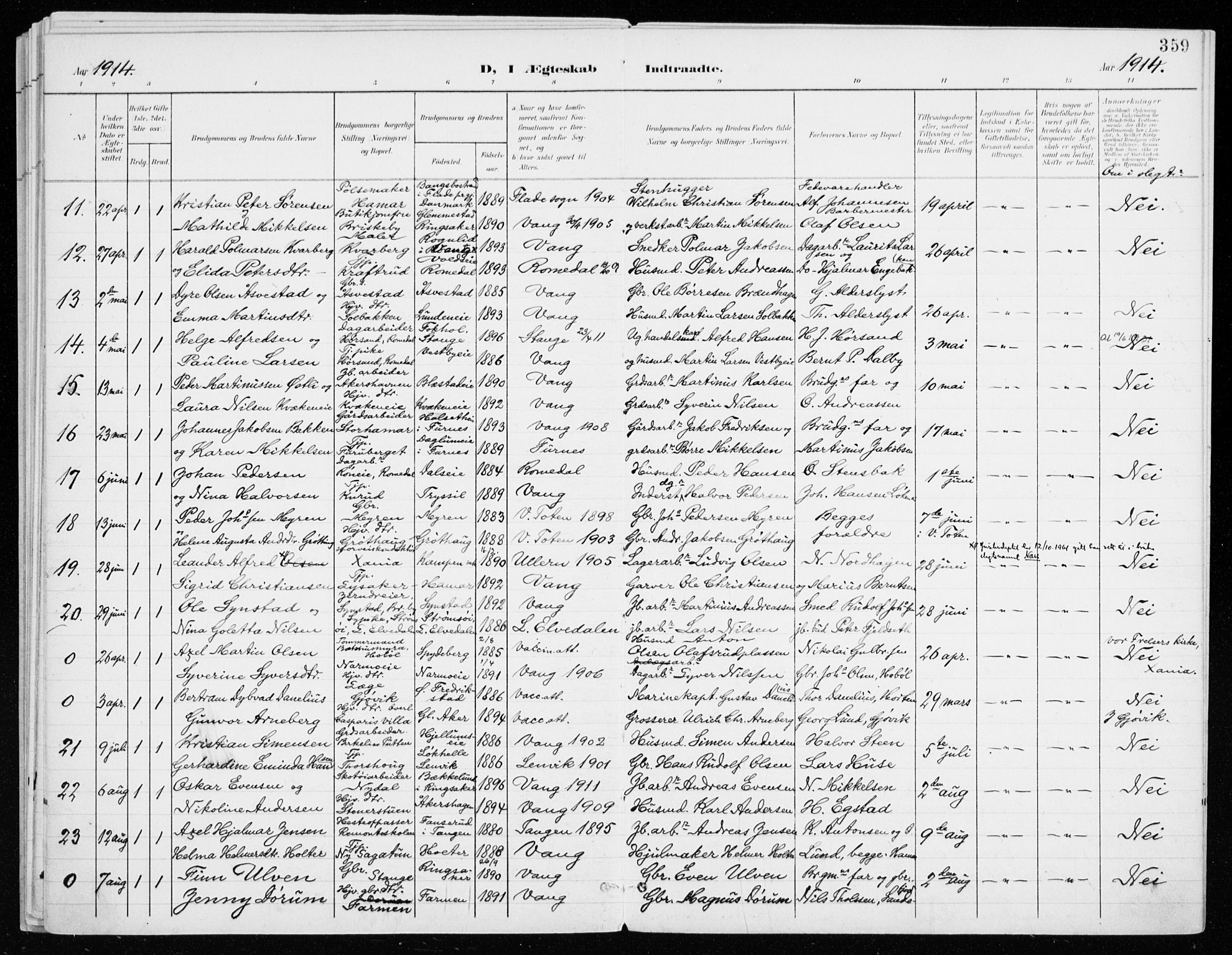 Vang prestekontor, Hedmark, AV/SAH-PREST-008/H/Ha/Haa/L0021: Ministerialbok nr. 21, 1902-1917, s. 359