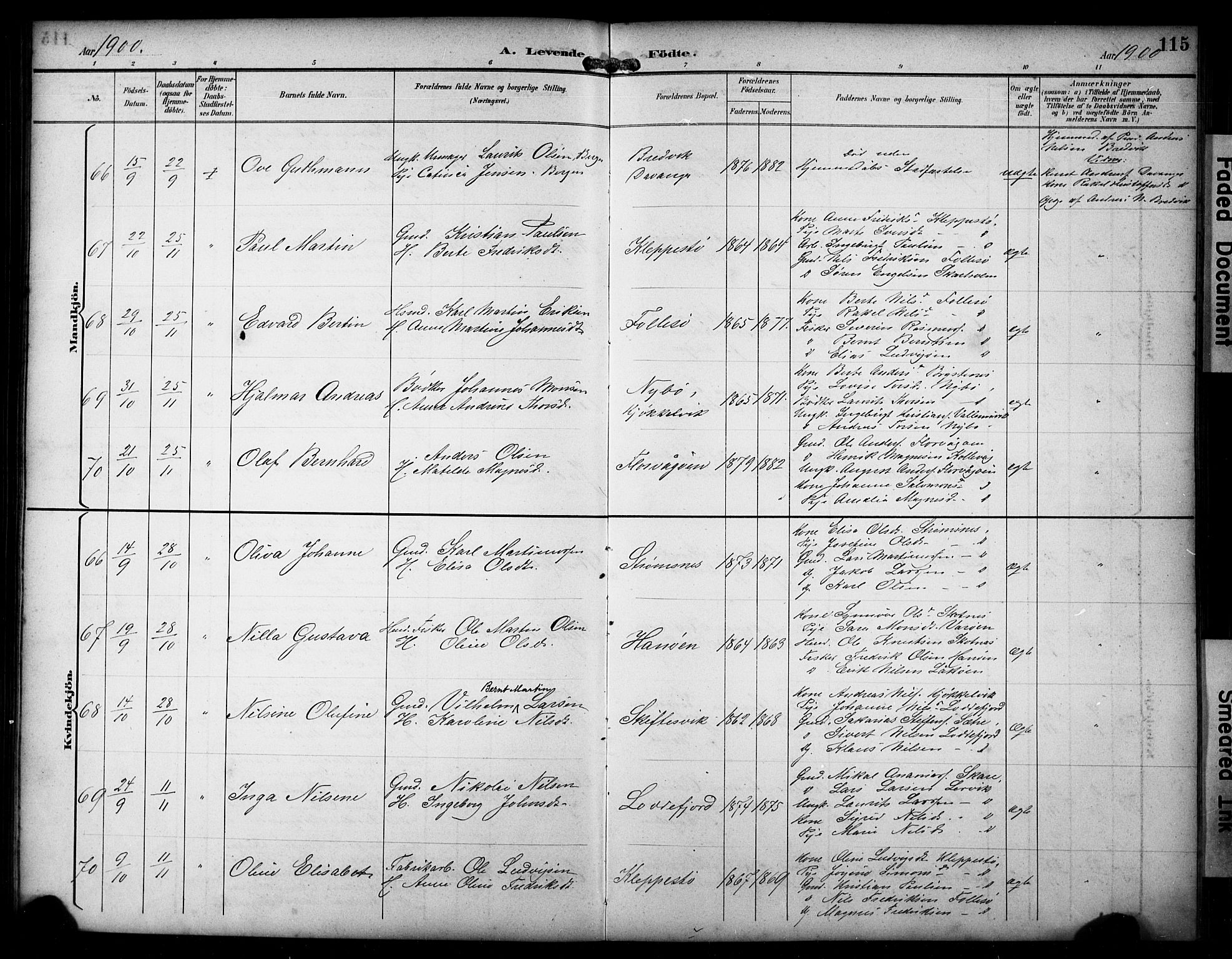 Askøy Sokneprestembete, AV/SAB-A-74101/H/Ha/Hab/Haba/L0009: Klokkerbok nr. A 9, 1894-1903, s. 115