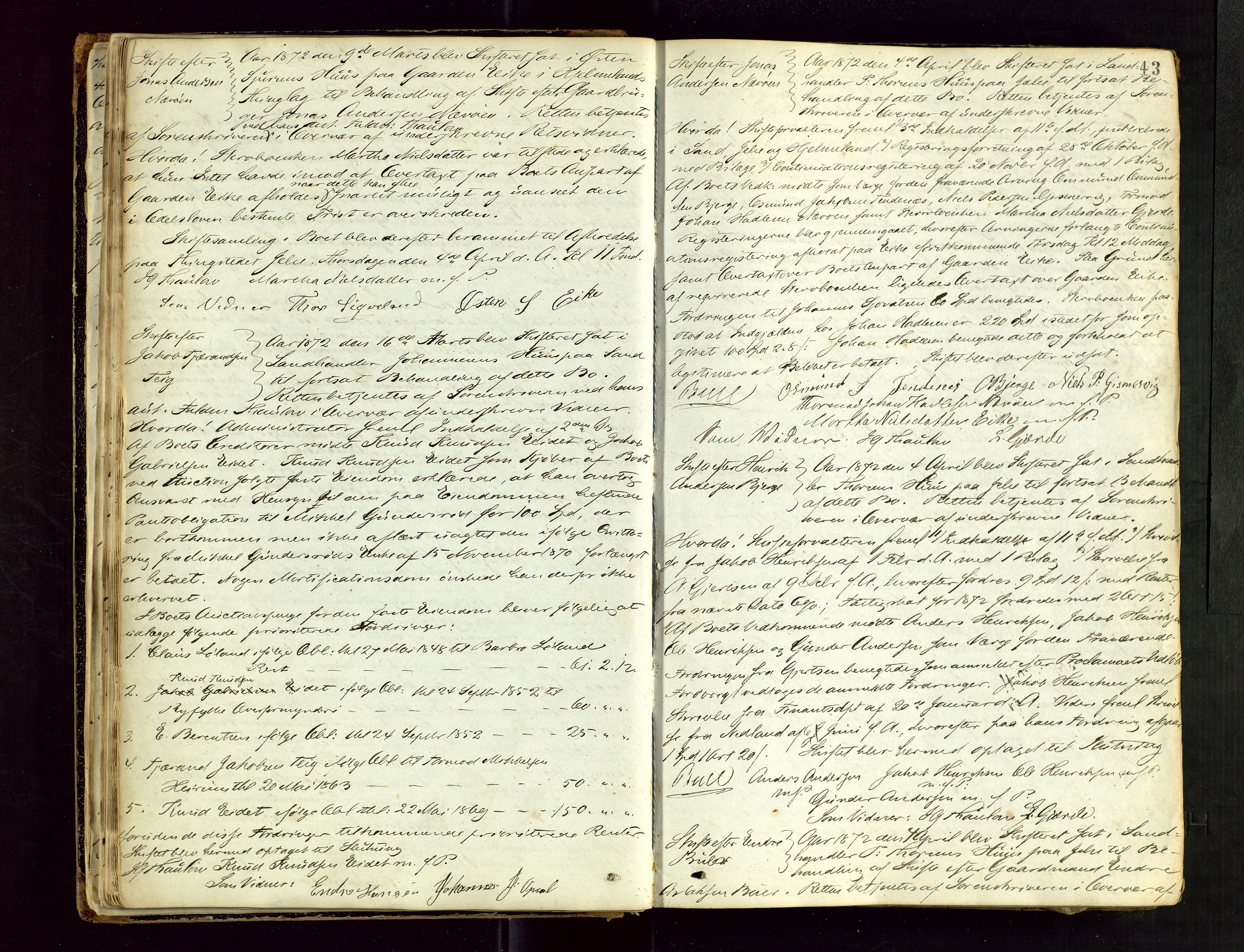 Ryfylke tingrett, AV/SAST-A-100055/001/IV/IVF/L0008: Skifteforhandlingsprotokoll B 2, 1870-1879, s. 43