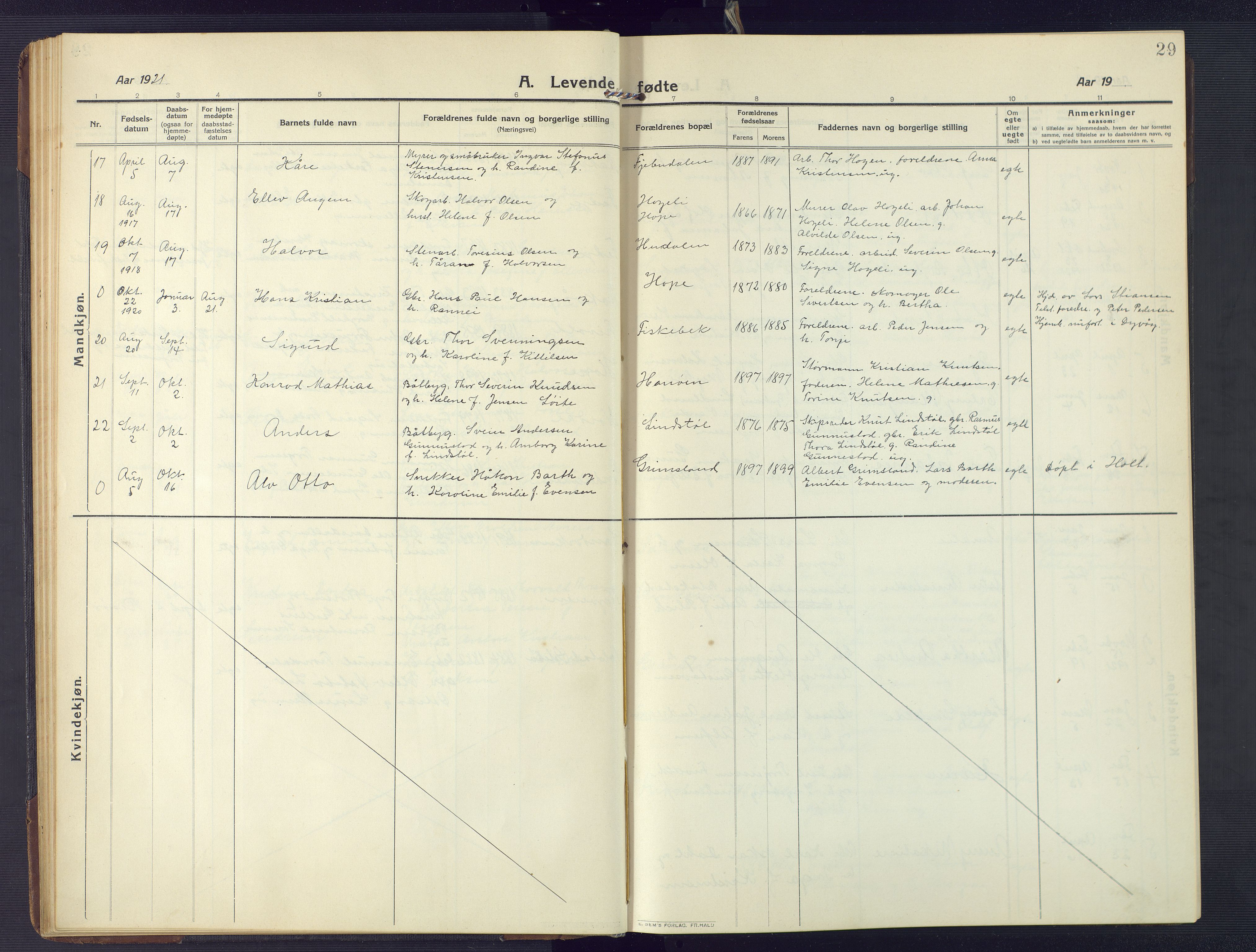 Søndeled sokneprestkontor, SAK/1111-0038/F/Fb/L0006: Klokkerbok nr. B 7, 1912-1947, s. 29