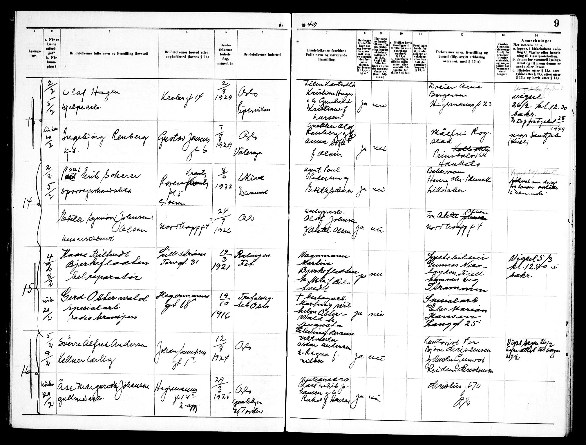 Torshov prestekontor Kirkebøker, AV/SAO-A-10238a/H/Ha/L0004: Lysningsprotokoll nr. 4, 1948-1951, s. 9