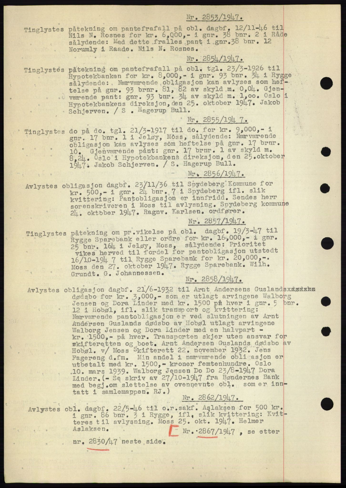 Moss sorenskriveri, SAO/A-10168: Pantebok nr. C10, 1938-1950, Dagboknr: 2853/1947