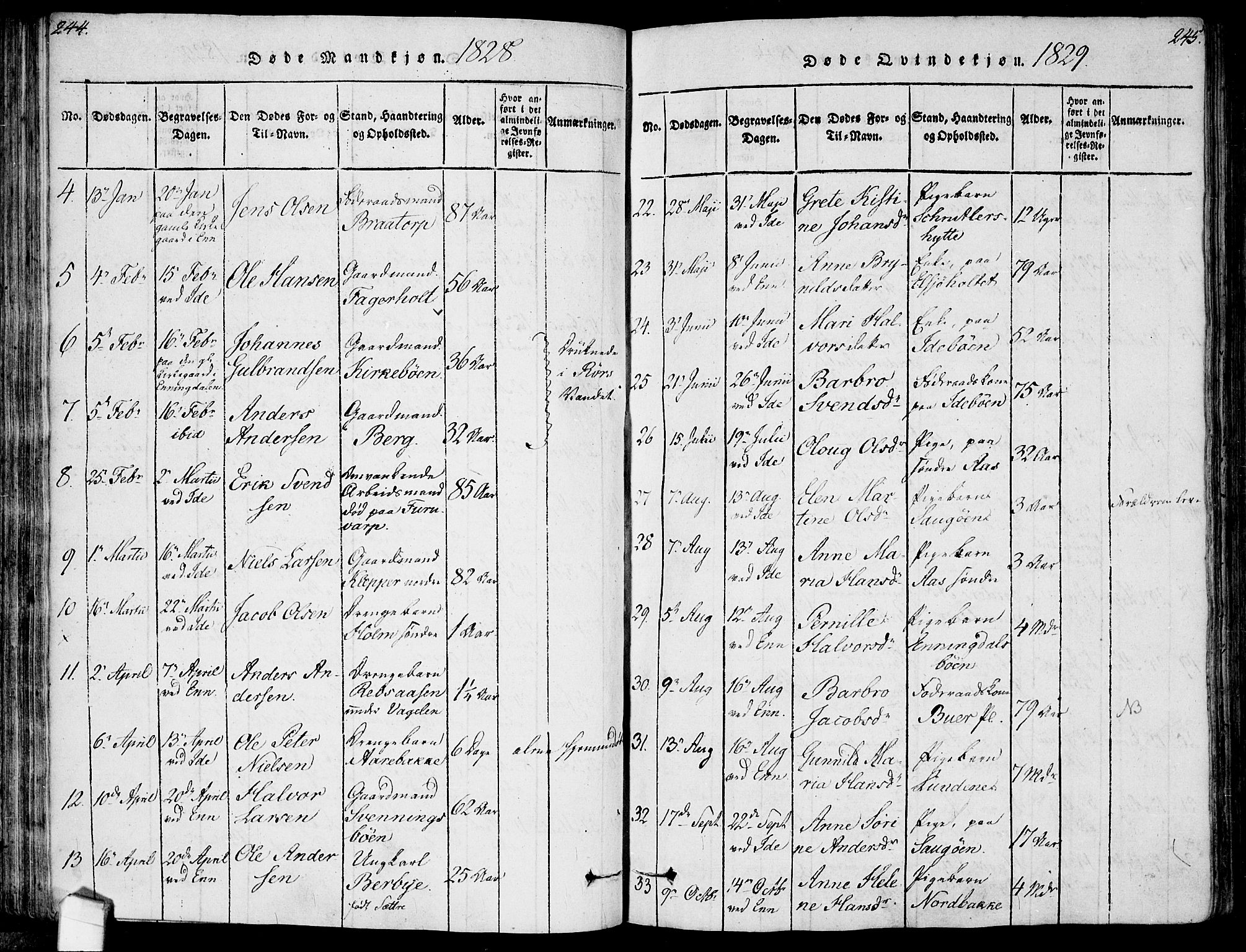 Idd prestekontor Kirkebøker, AV/SAO-A-10911/F/Fc/L0002: Ministerialbok nr. III 2, 1815-1831, s. 244-245