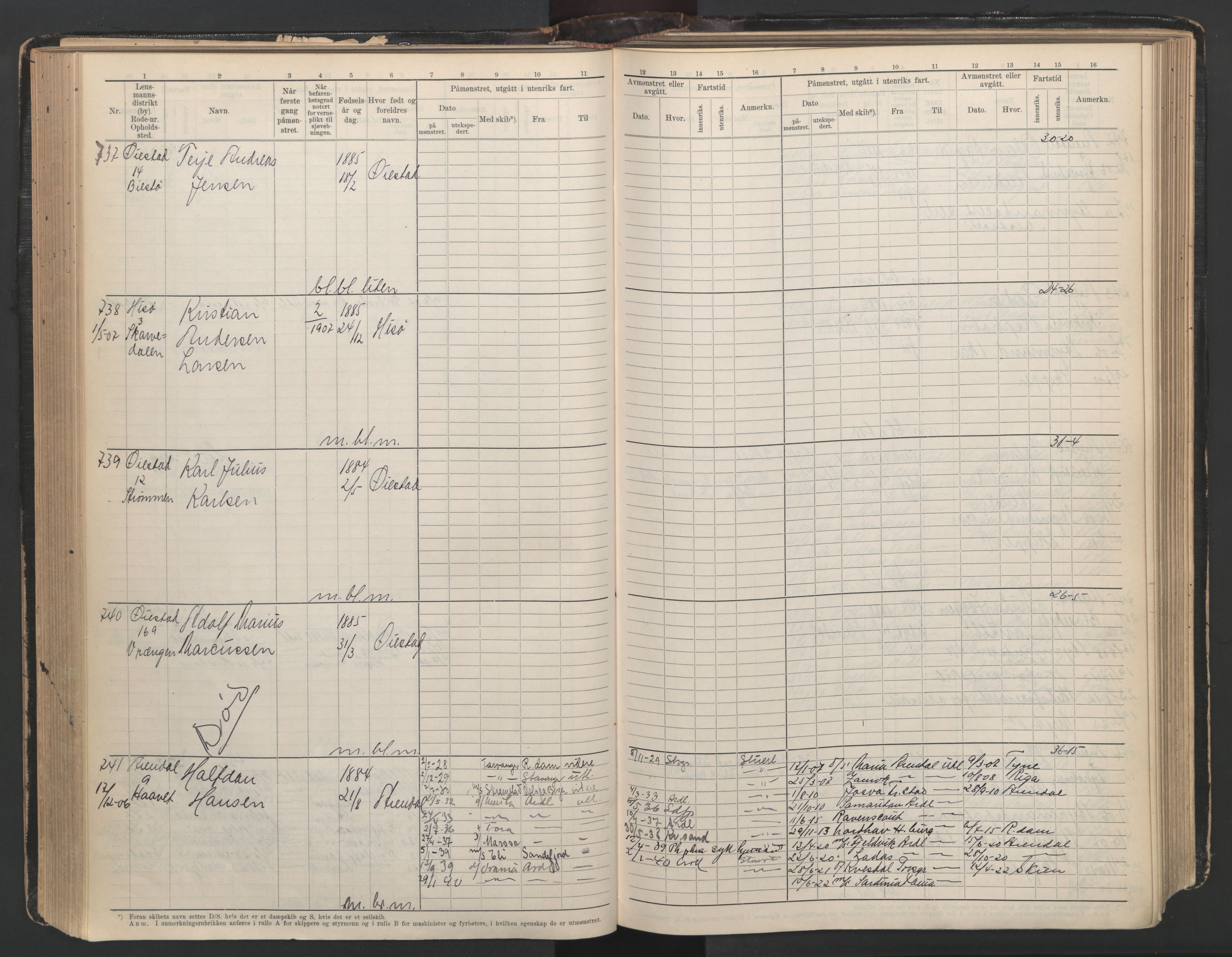 Arendal mønstringskrets, AV/SAK-2031-0012/F/Fb/L0003: Hovedrulle A nr 1-2495, E-4, 1899-1949, s. 153