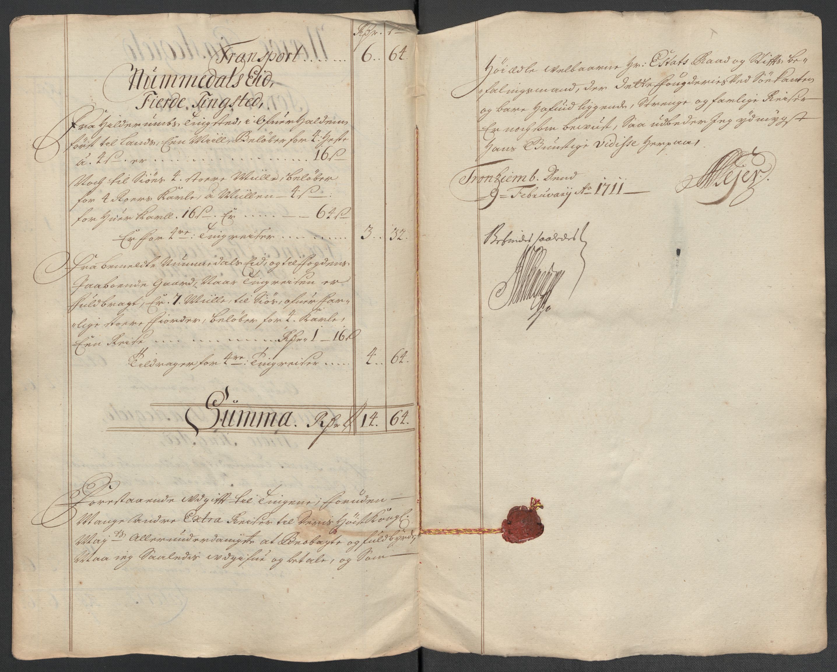 Rentekammeret inntil 1814, Reviderte regnskaper, Fogderegnskap, RA/EA-4092/R64/L4432: Fogderegnskap Namdal, 1711, s. 245