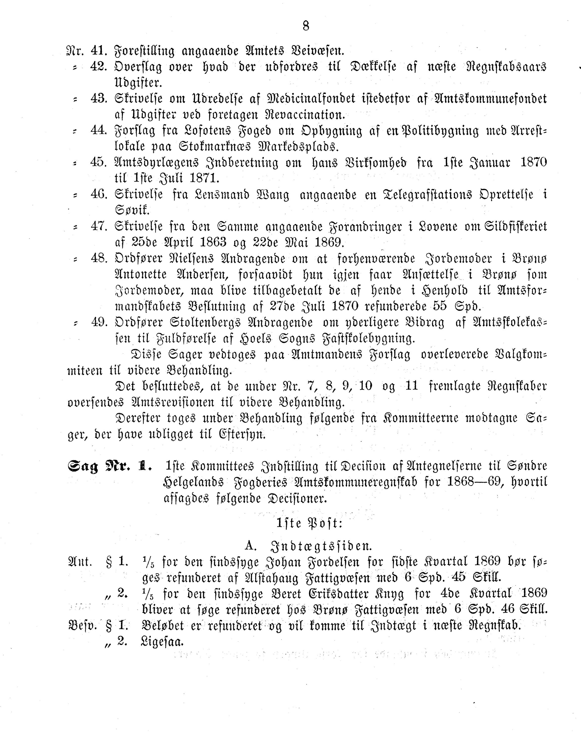 Nordland Fylkeskommune. Fylkestinget, AIN/NFK-17/176/A/Ac/L0008: Fylkestingsforhandlinger 1871, 1871