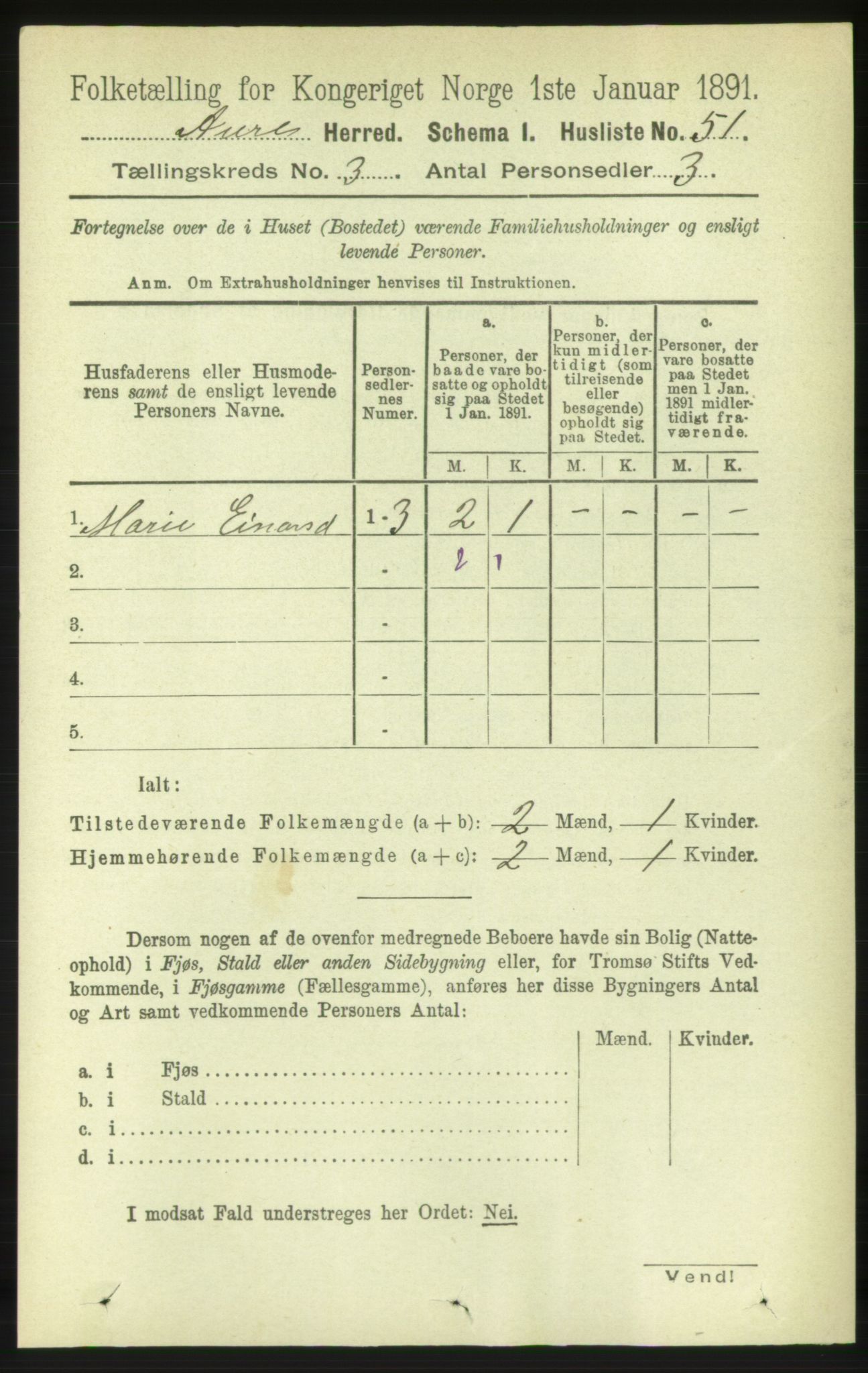 RA, Folketelling 1891 for 1569 Aure herred, 1891, s. 1542