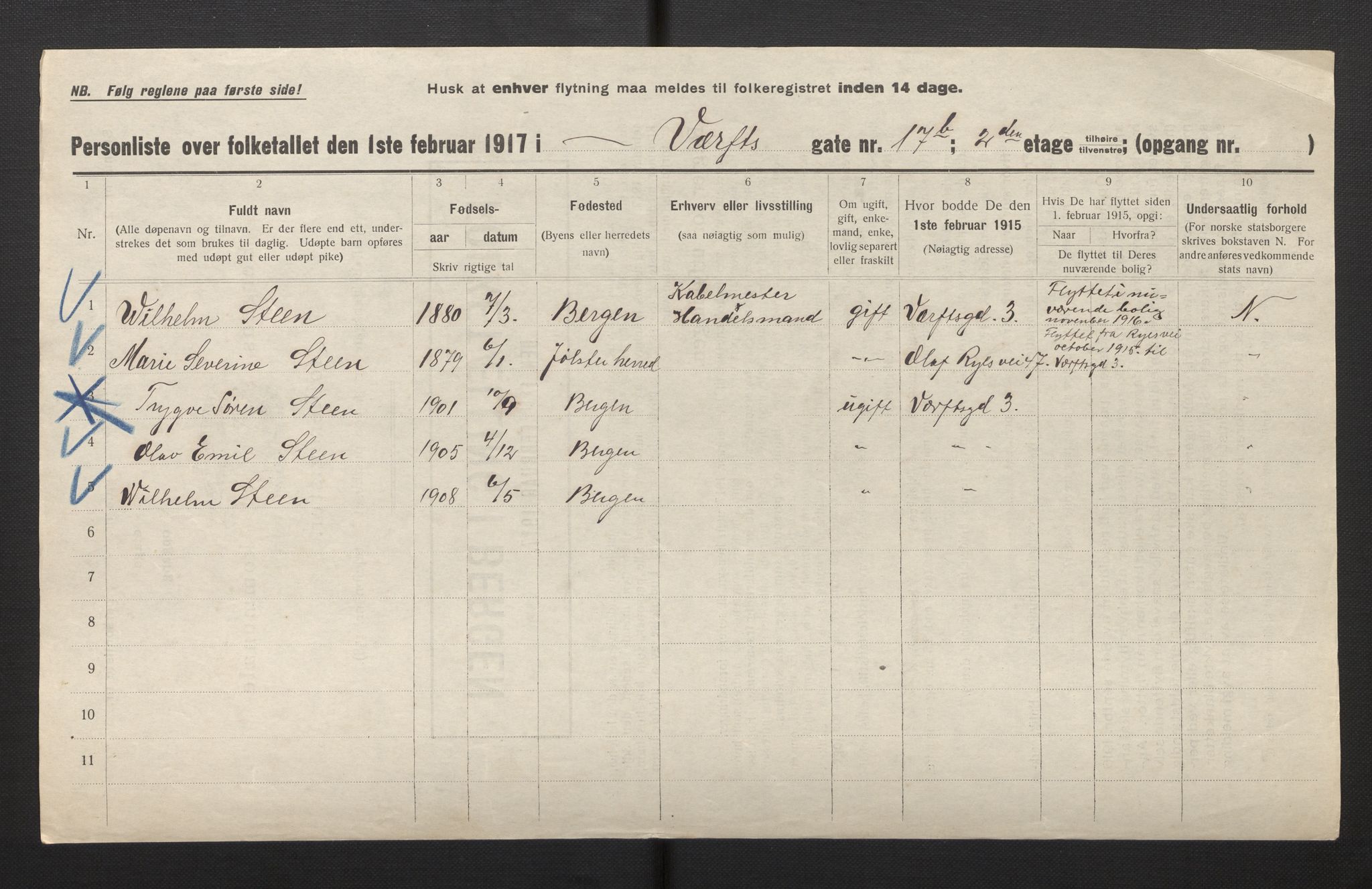 SAB, Kommunal folketelling 1917 for Bergen kjøpstad, 1917, s. 43969