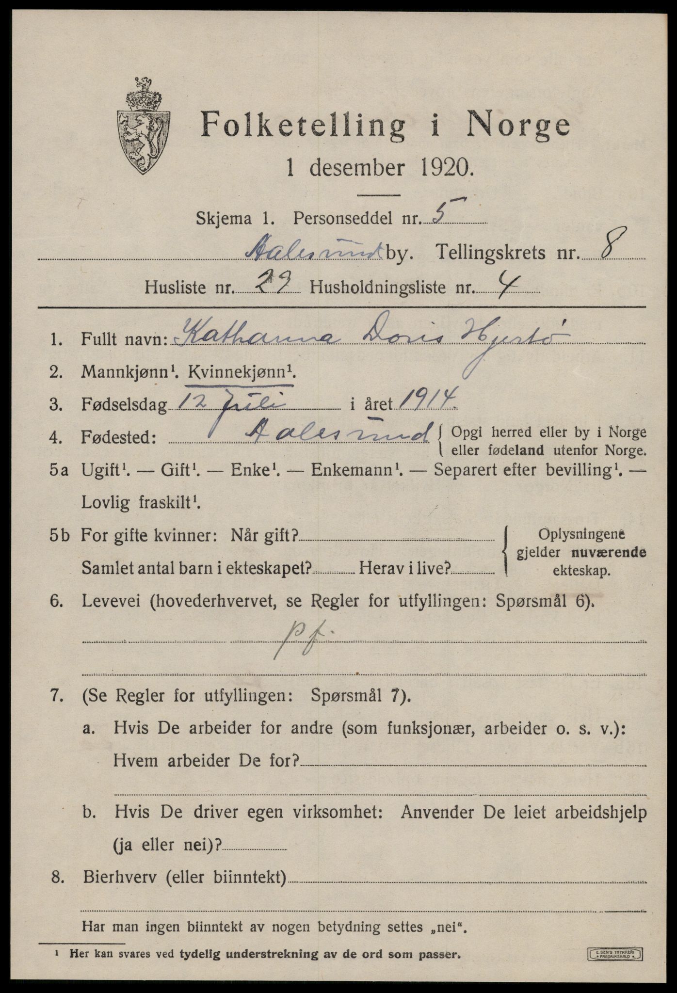 SAT, Folketelling 1920 for 1501 Ålesund kjøpstad, 1920, s. 22274