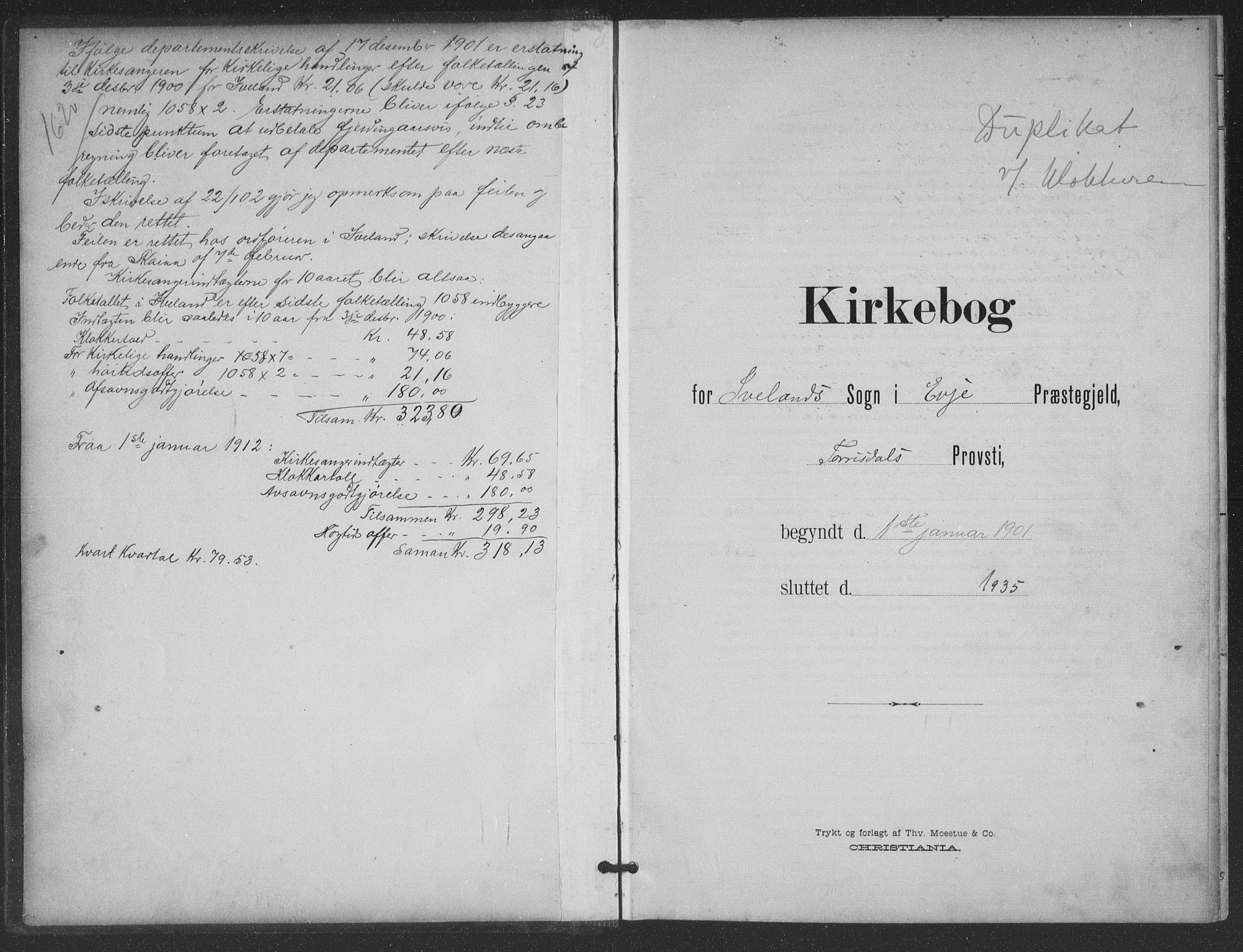 Evje sokneprestkontor, SAK/1111-0008/F/Fb/Fbc/L0005: Klokkerbok nr. B 5, 1901-1935