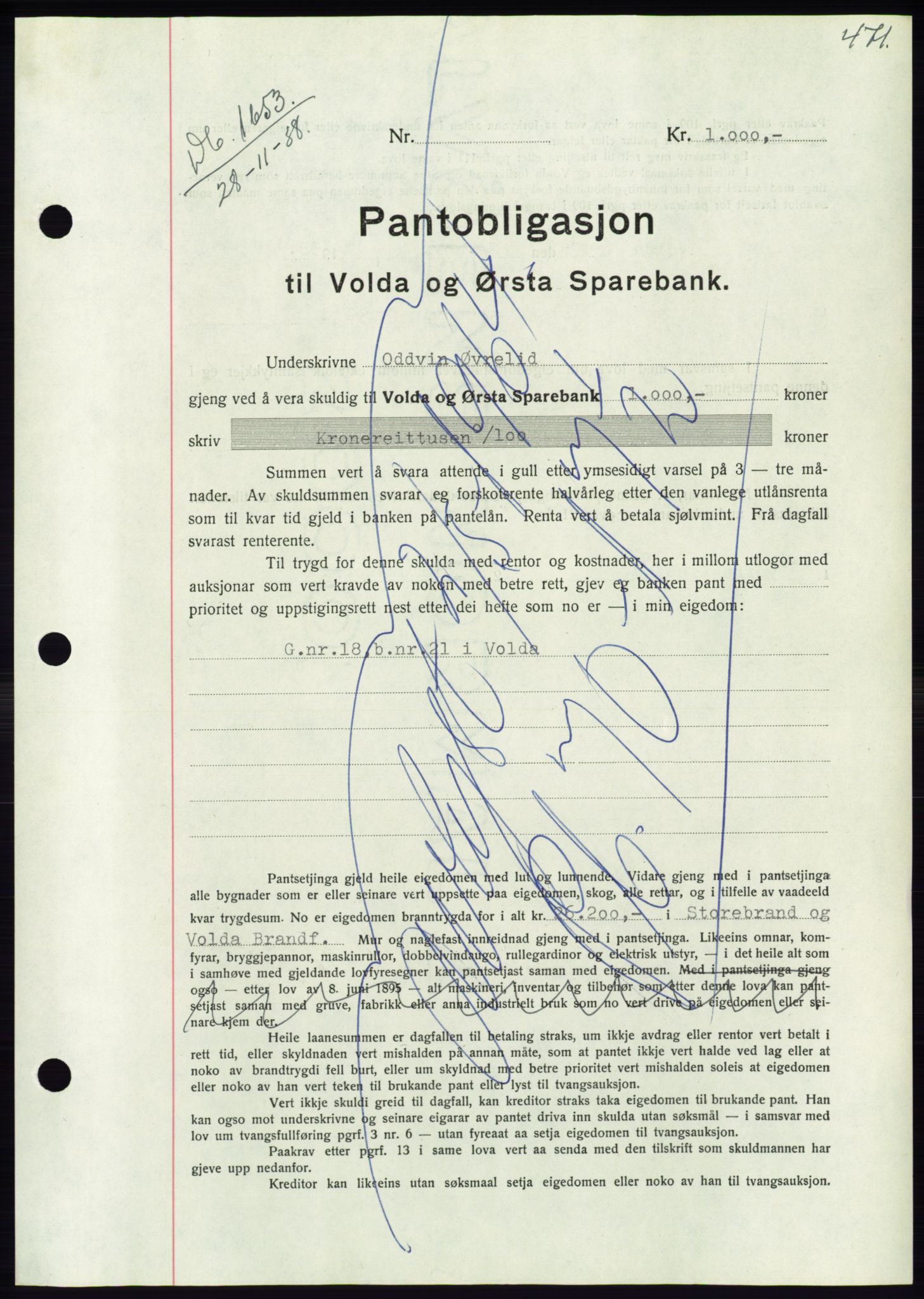 Søre Sunnmøre sorenskriveri, AV/SAT-A-4122/1/2/2C/L0066: Pantebok nr. 60, 1938-1938, Dagboknr: 1653/1938