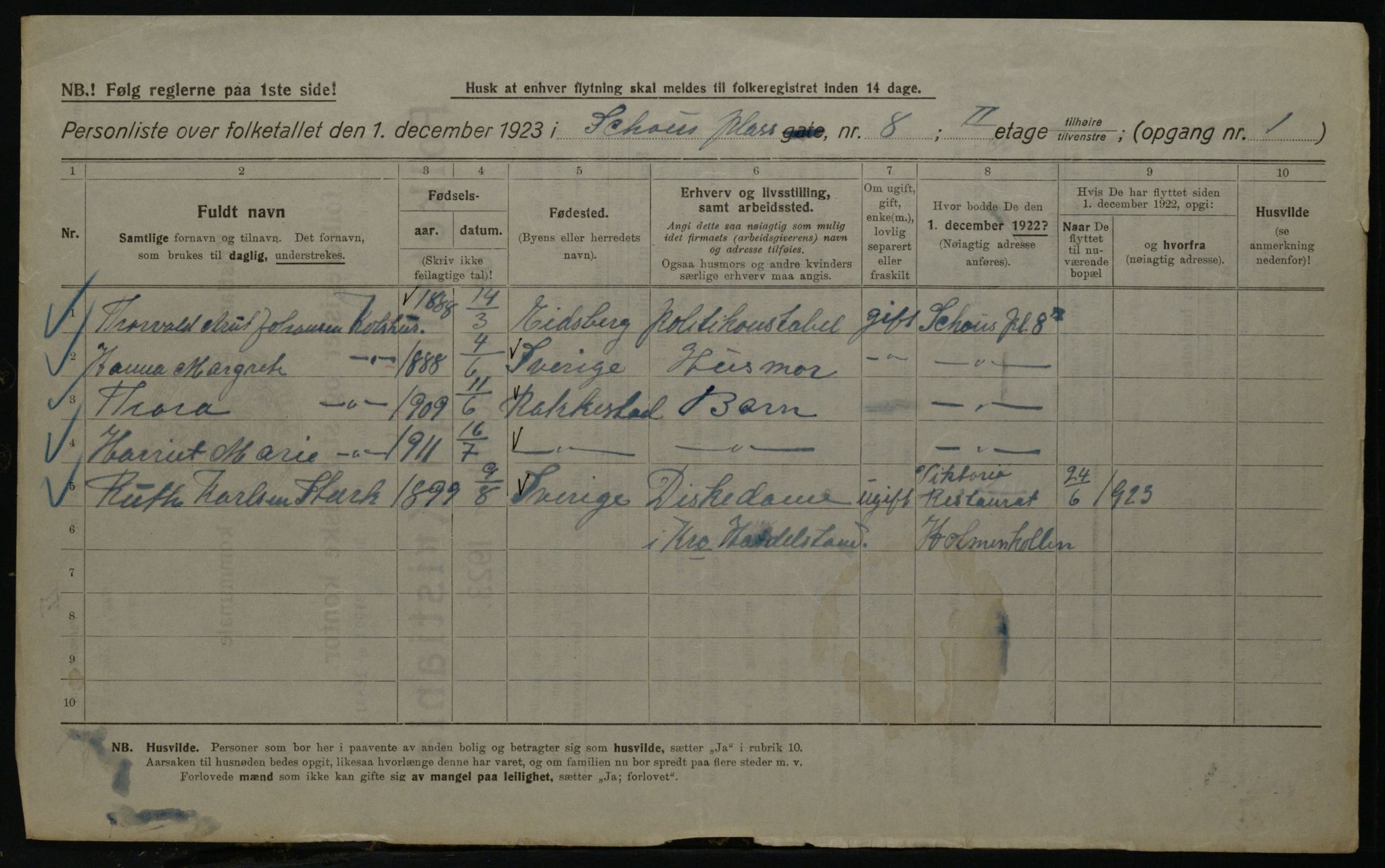 OBA, Kommunal folketelling 1.12.1923 for Kristiania, 1923, s. 100318