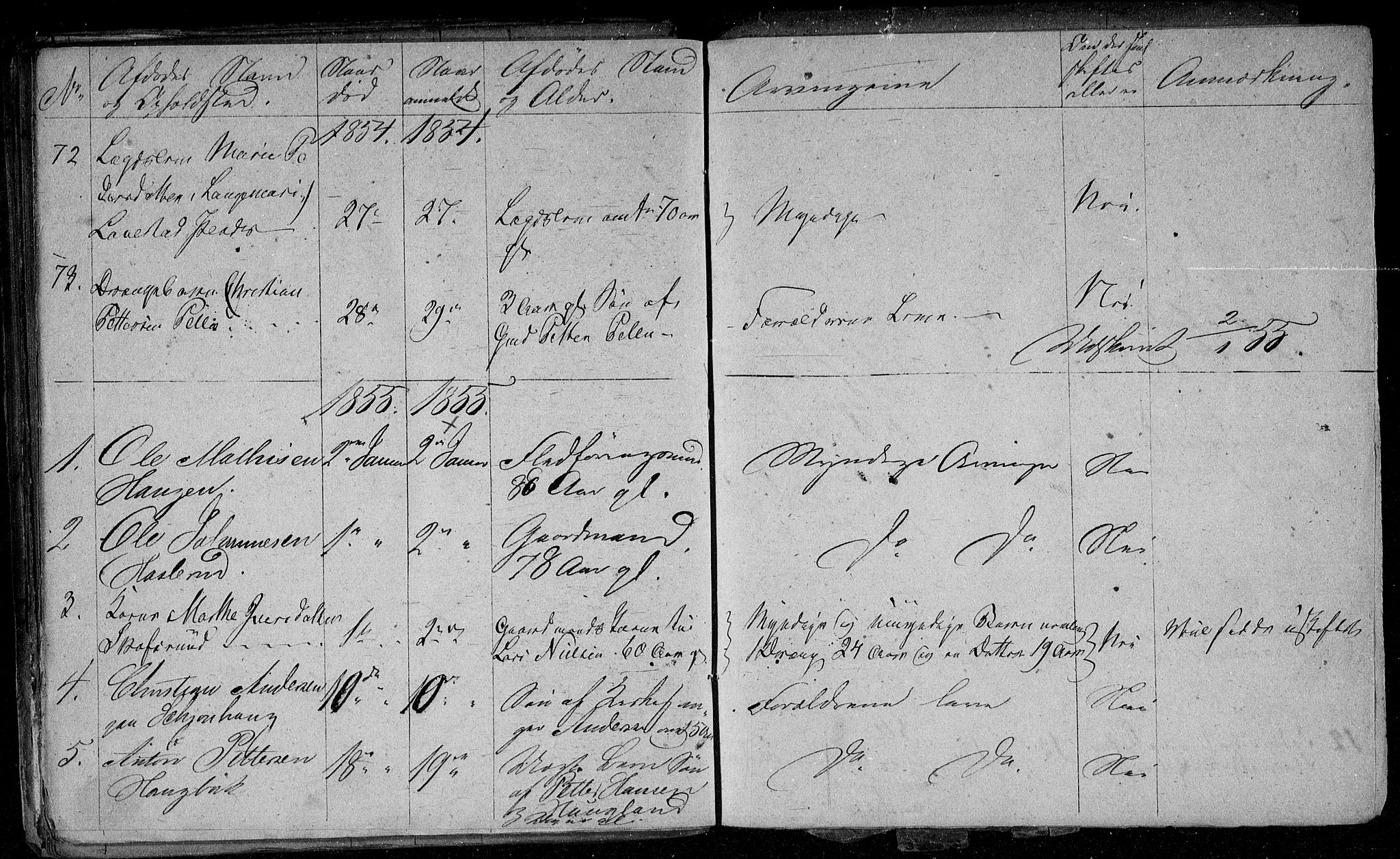 Trøgstad lensmannskontor, SAO/A-10213b/H/Ha/L0001: Dødsanmeldelsesprotokoll, 1844-1855