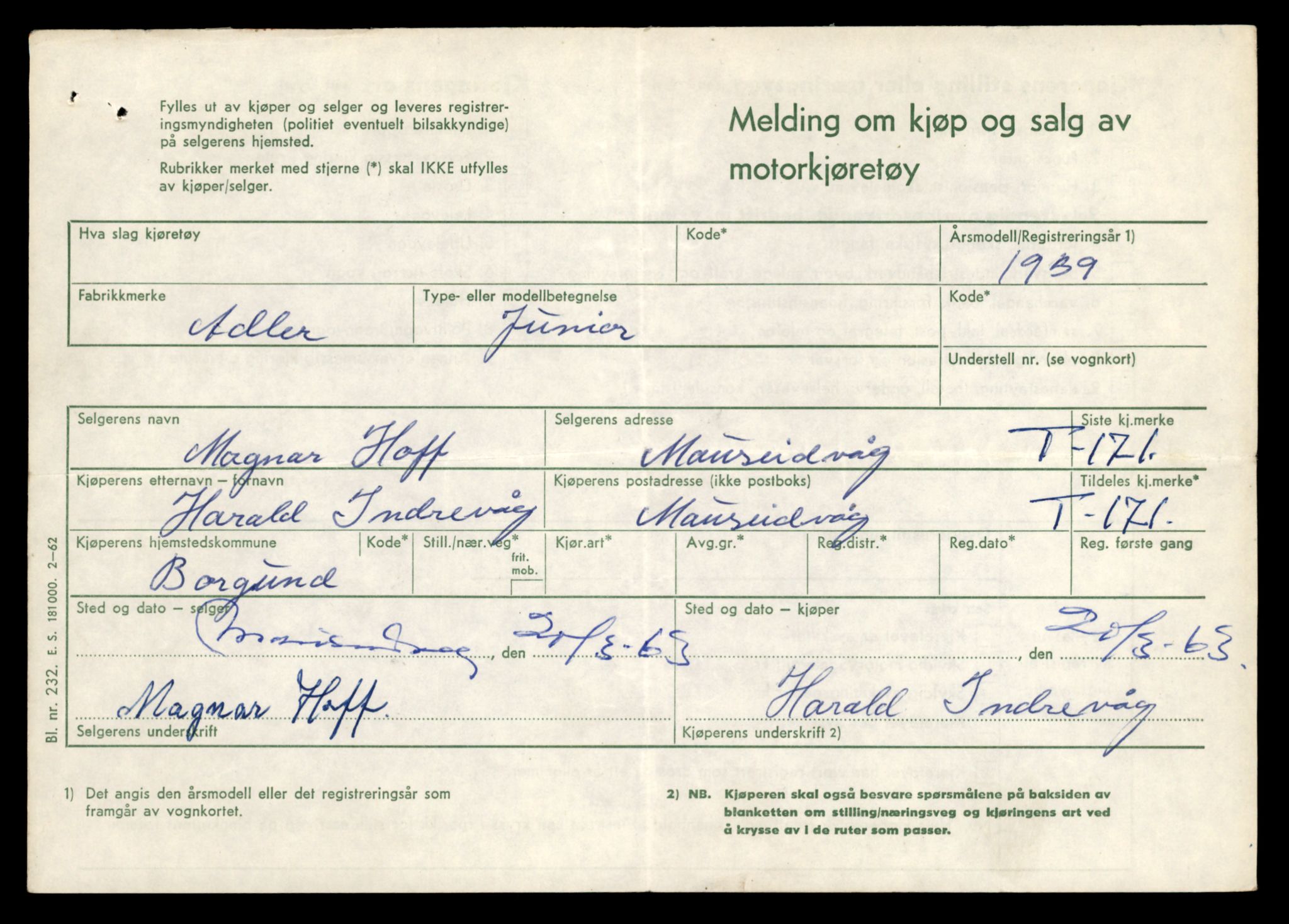 Møre og Romsdal vegkontor - Ålesund trafikkstasjon, AV/SAT-A-4099/F/Fe/L0002: Registreringskort for kjøretøy T 128 - T 231, 1927-1998, s. 1432