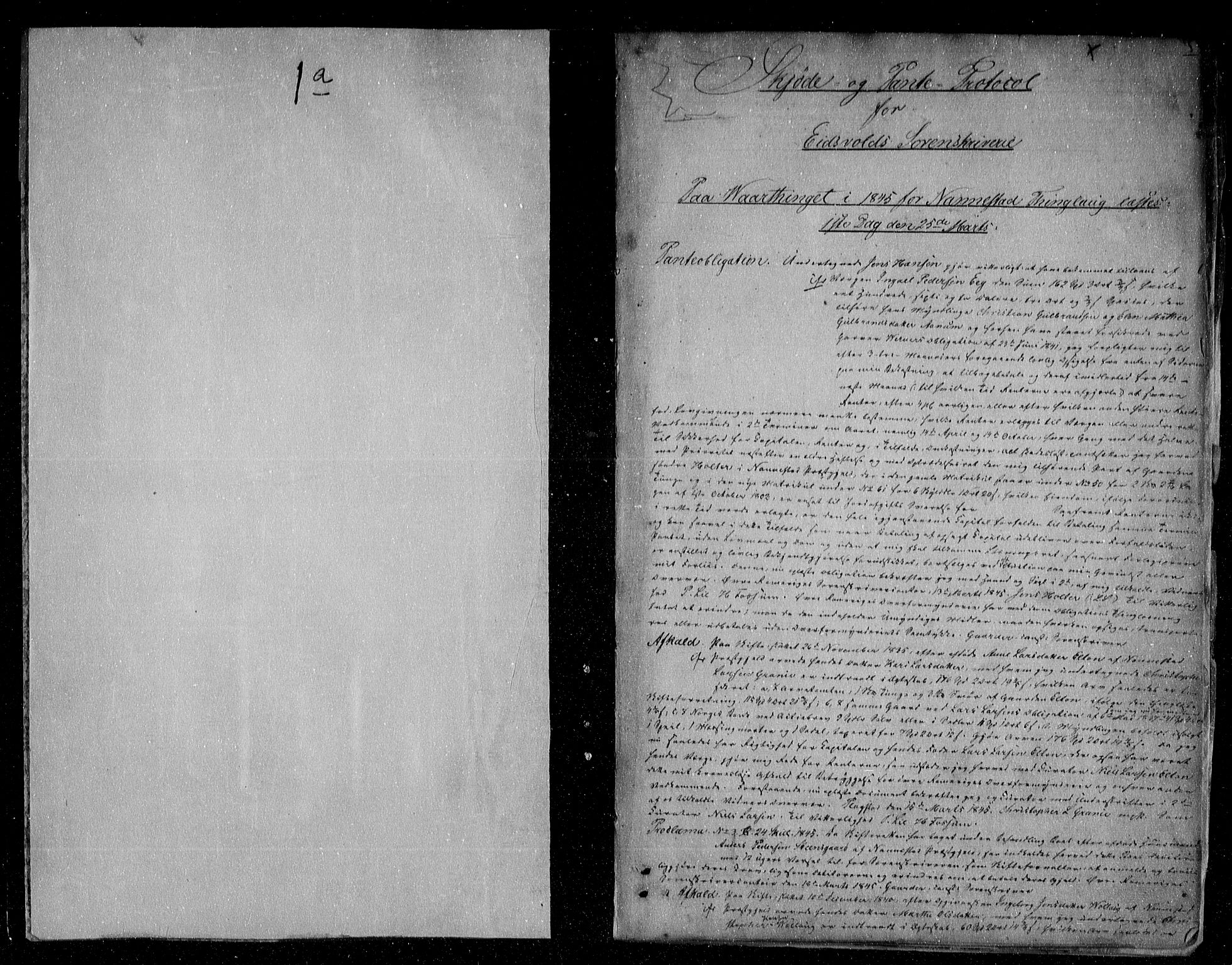 Eidsvoll tingrett, AV/SAO-A-10371/G/Gb/Gba/L0001a: Pantebok nr. 1a, 1845-1848, s. 1