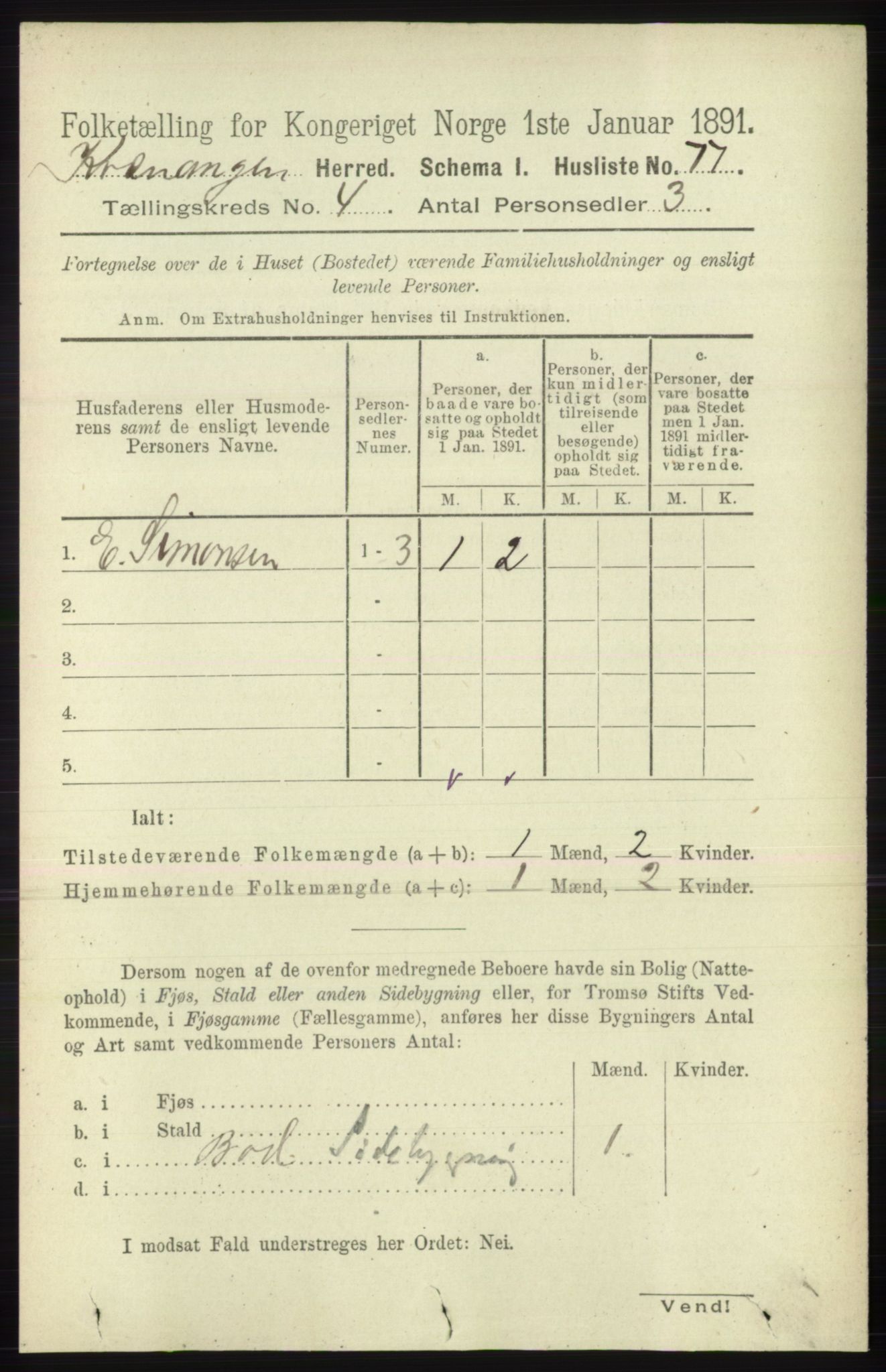 RA, Folketelling 1891 for 1943 Kvænangen herred, 1891, s. 1530