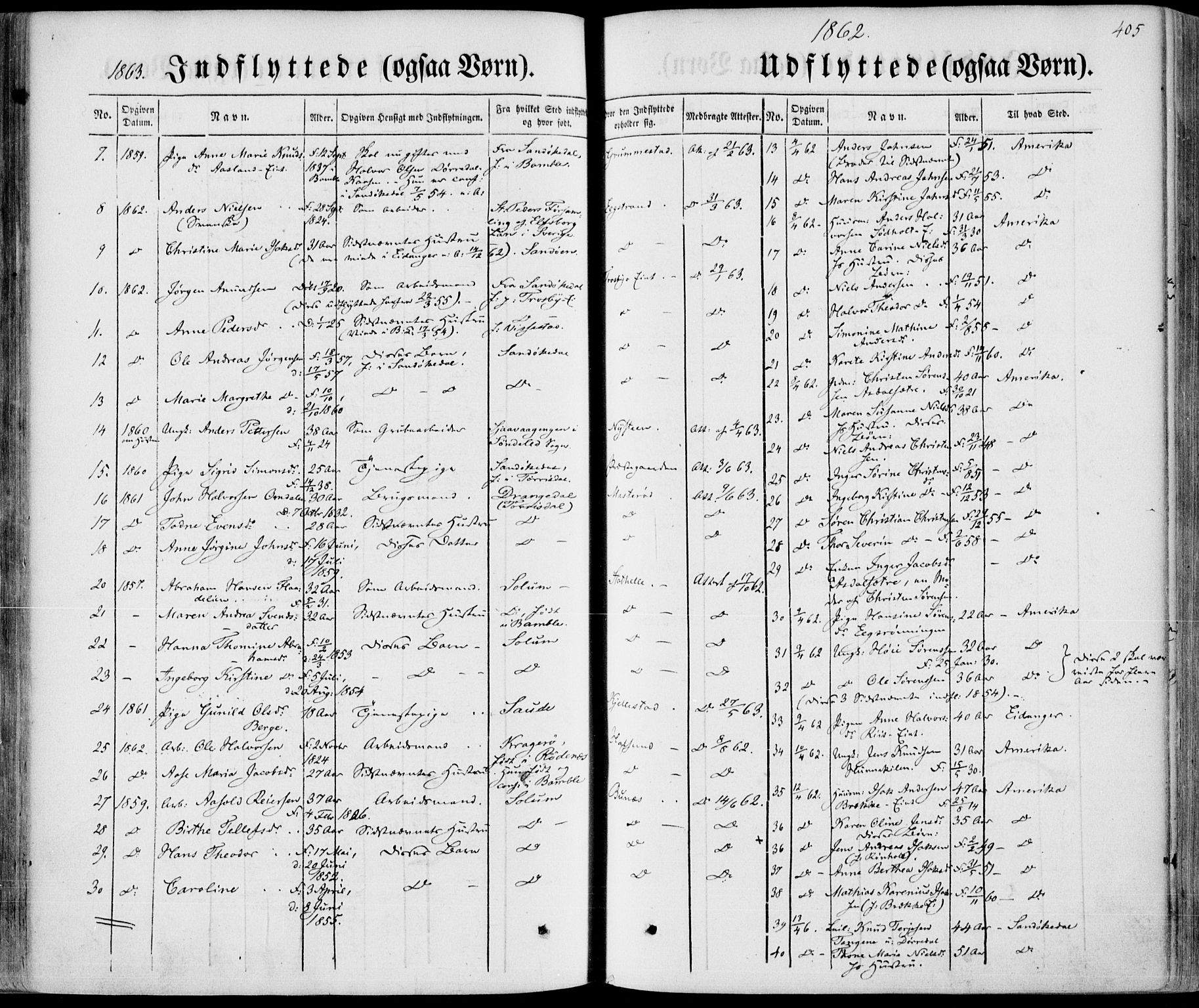 Bamble kirkebøker, AV/SAKO-A-253/F/Fa/L0005: Ministerialbok nr. I 5, 1854-1869, s. 405