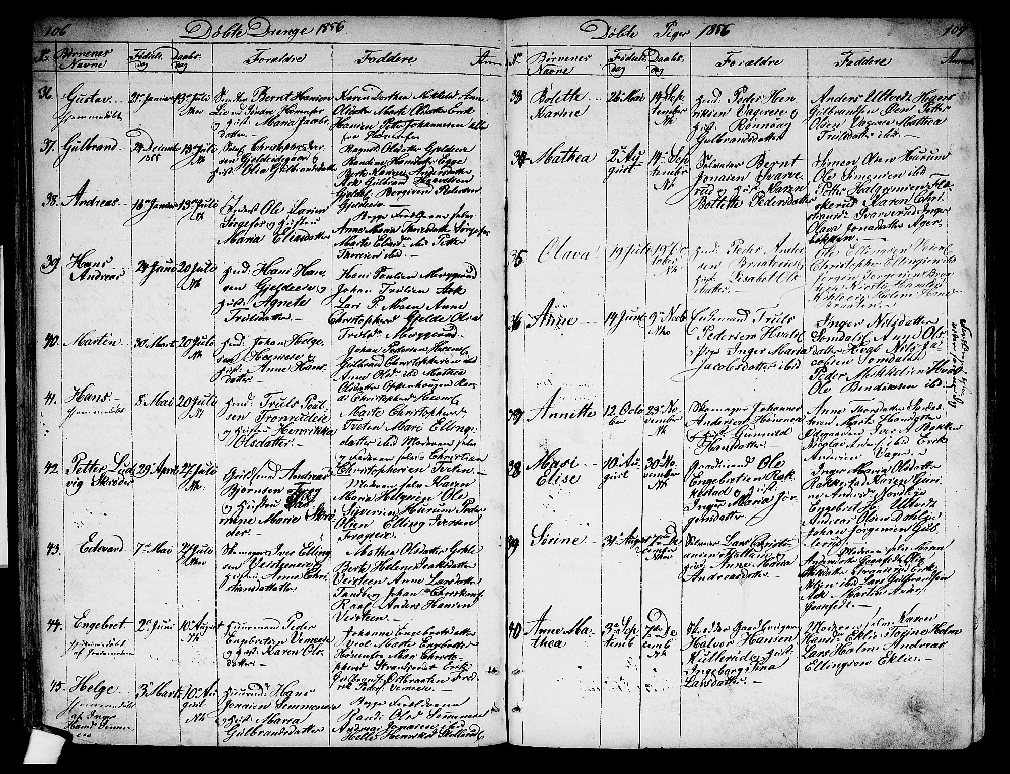Norderhov kirkebøker, AV/SAKO-A-237/G/Ga/L0005: Klokkerbok nr. I 5, 1849-1863, s. 106-107