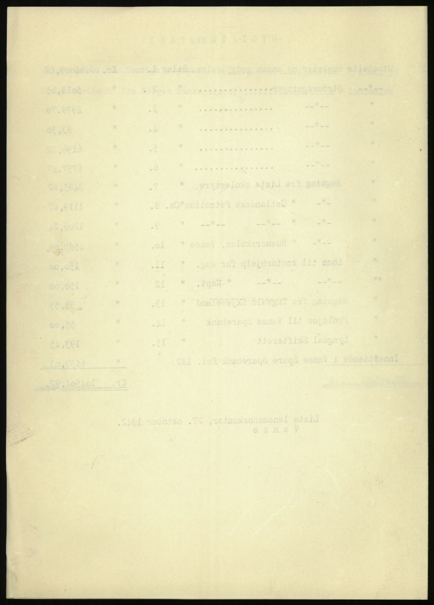Forsvarsdepartementet, 10. kontor / Oppgjørskontoret, AV/RA-RAFA-1225/D/Db/L0180: Lista oppgjørskontor, 1942-1952, s. 1071