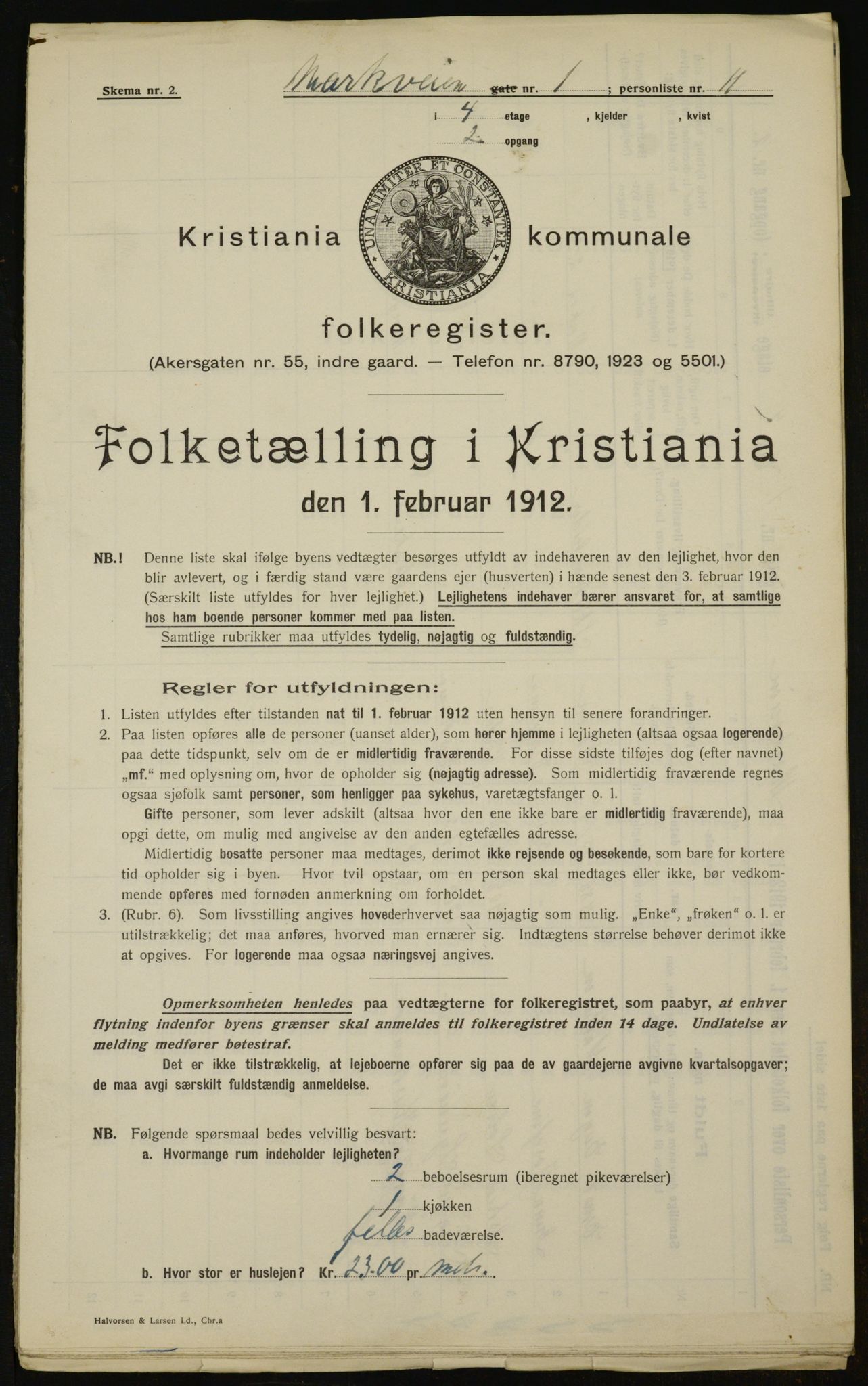 OBA, Kommunal folketelling 1.2.1912 for Kristiania, 1912, s. 63366
