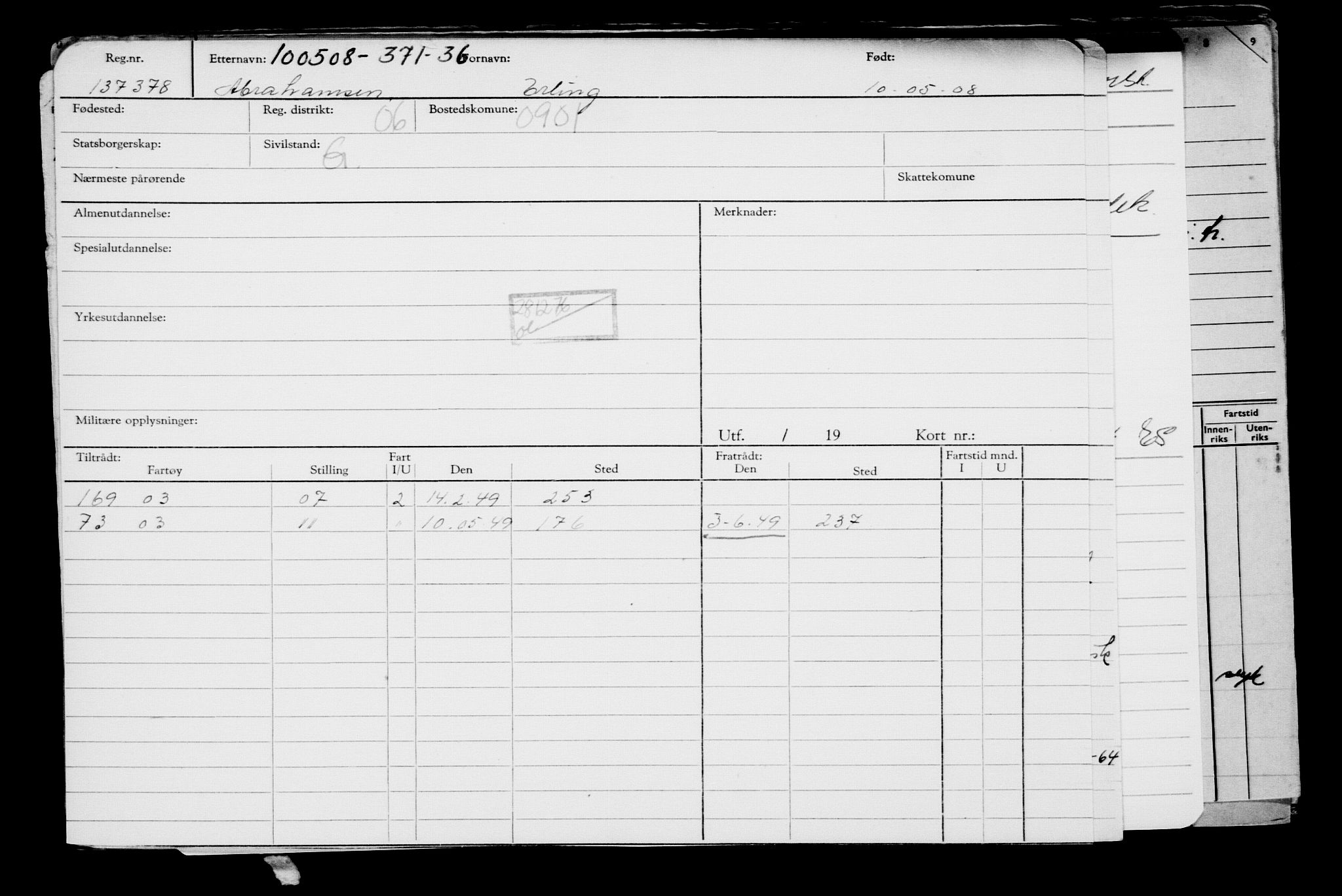 Direktoratet for sjømenn, RA/S-3545/G/Gb/L0077: Hovedkort, 1908, s. 100