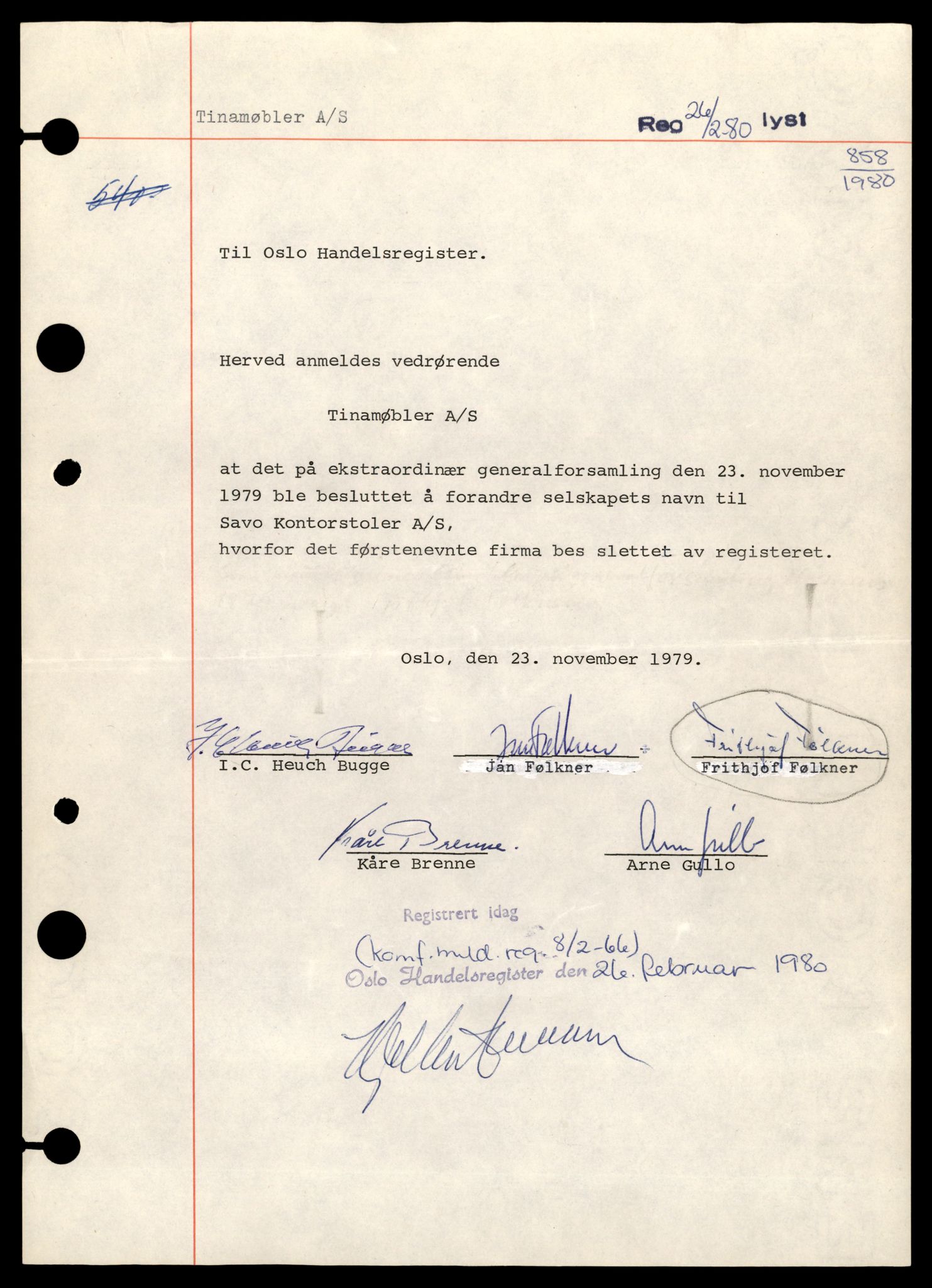 Oslo byfogd, Handelsregisteret, SAT/A-10867/G/Gb/Gbb/L0041: Registreringsmeldinger, Ti-Ø, 1980, s. 1