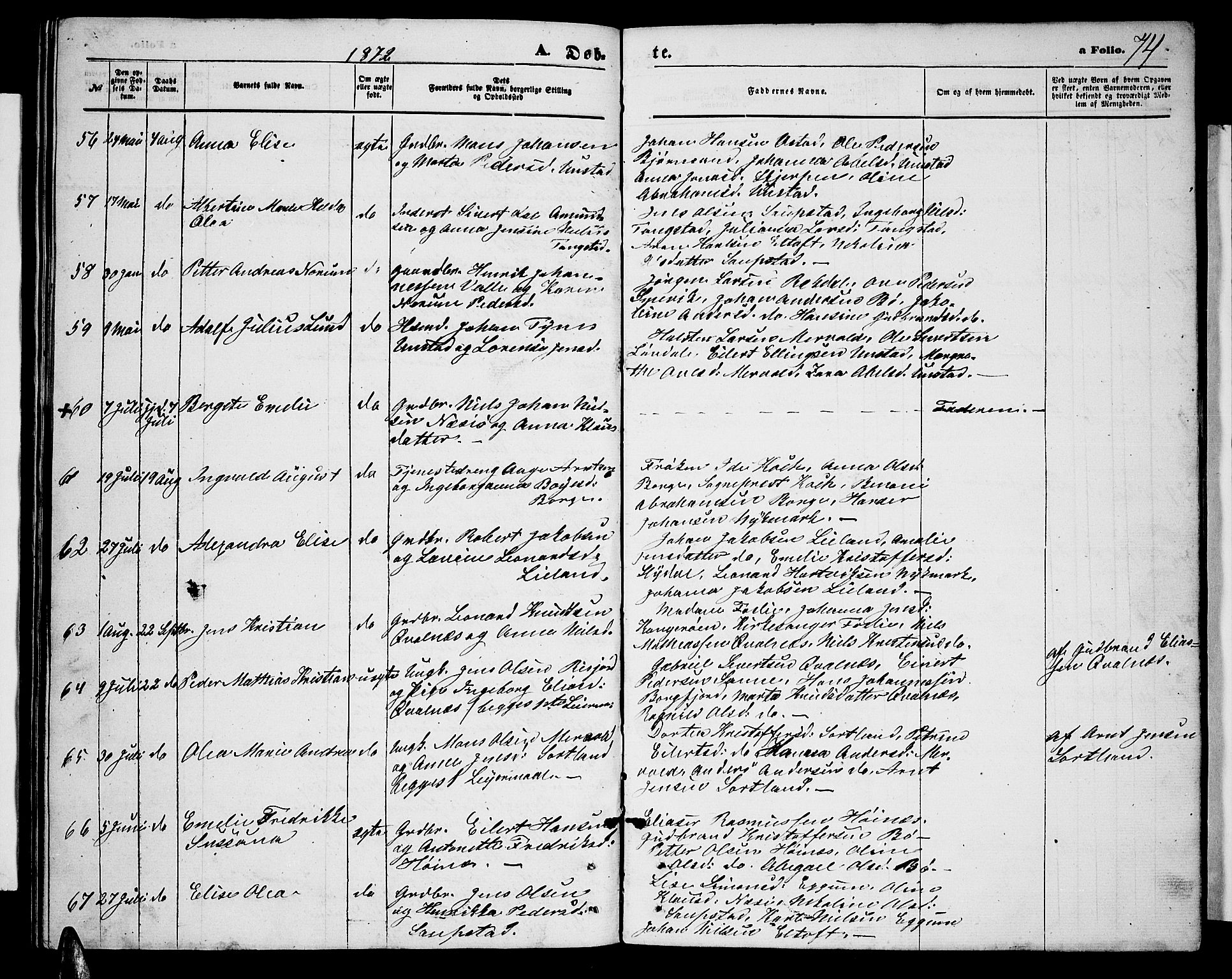 Ministerialprotokoller, klokkerbøker og fødselsregistre - Nordland, AV/SAT-A-1459/880/L1140: Klokkerbok nr. 880C02, 1861-1875, s. 74