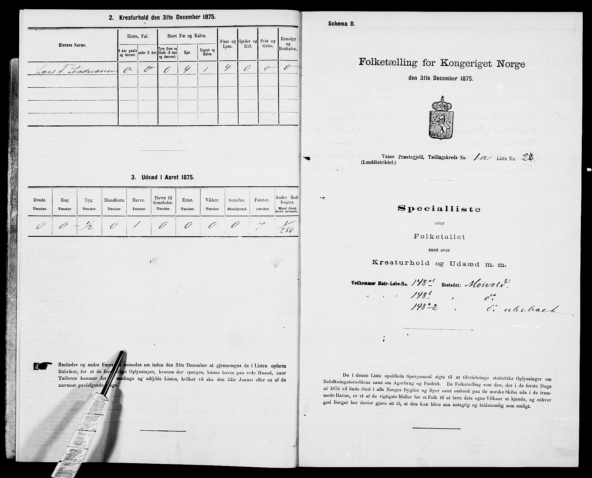 SAK, Folketelling 1875 for 1041L Vanse prestegjeld, Vanse sokn og Farsund landsokn, 1875, s. 106