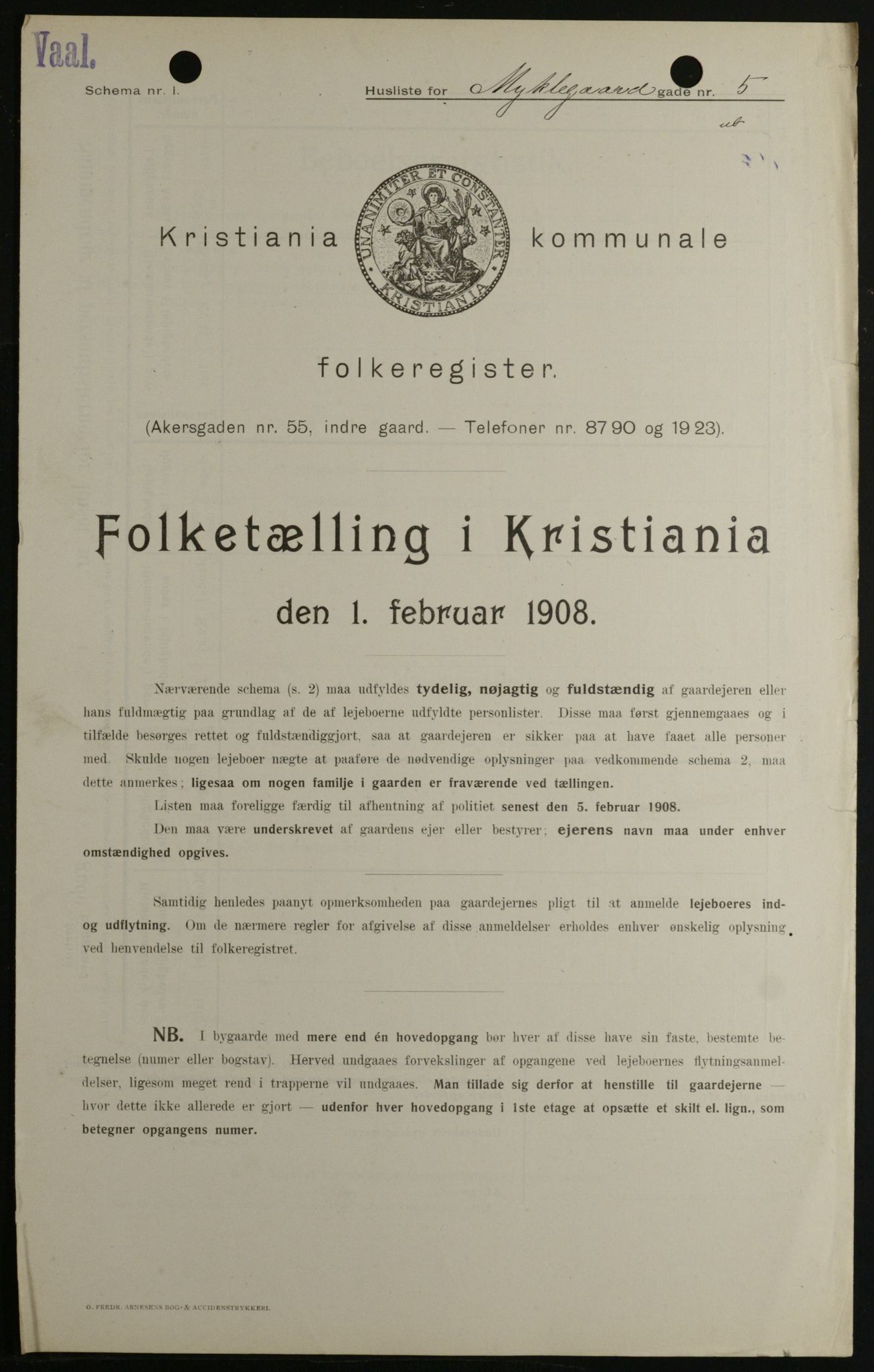 OBA, Kommunal folketelling 1.2.1908 for Kristiania kjøpstad, 1908, s. 61190