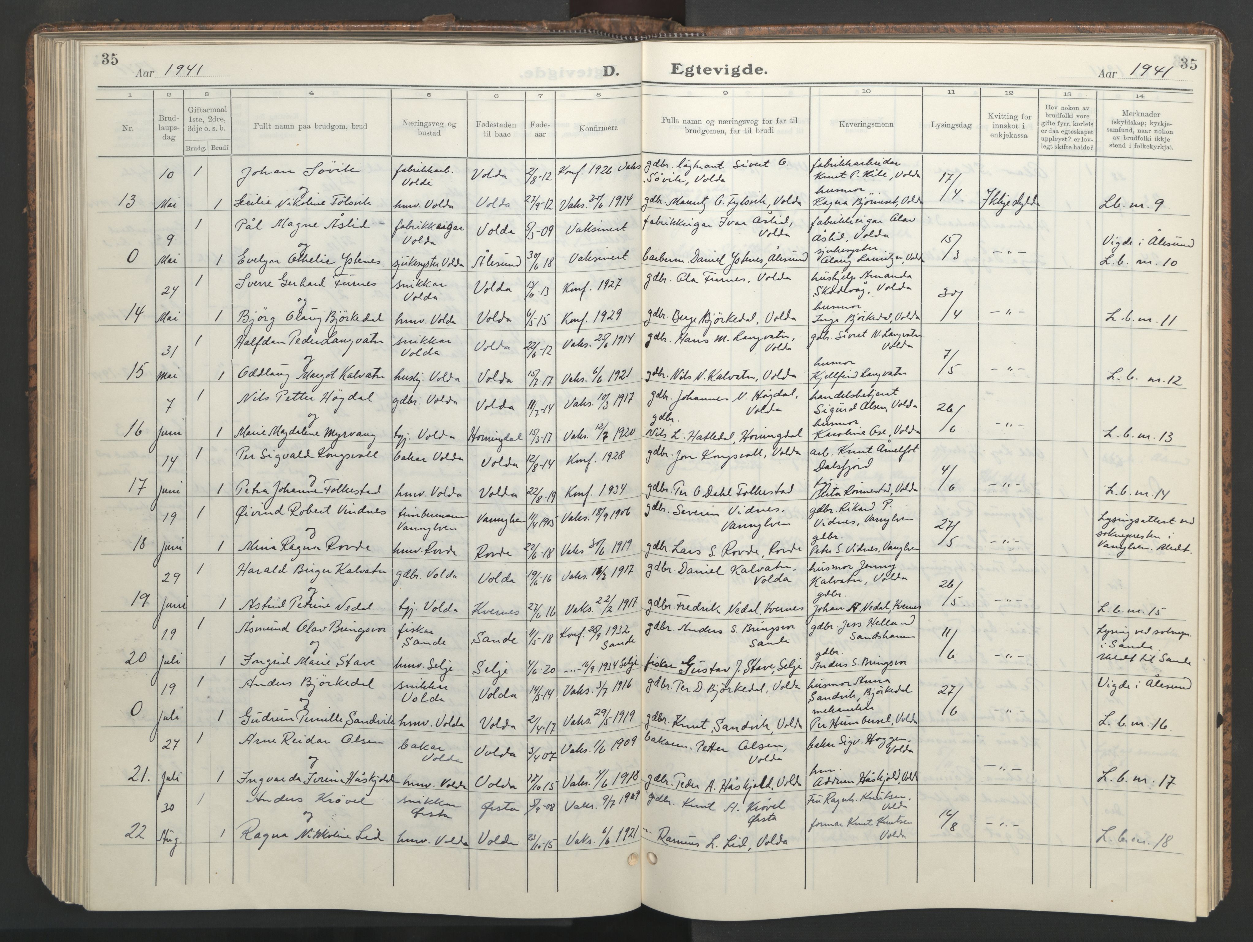 Ministerialprotokoller, klokkerbøker og fødselsregistre - Møre og Romsdal, AV/SAT-A-1454/511/L0161: Klokkerbok nr. 511C07, 1933-1948, s. 35