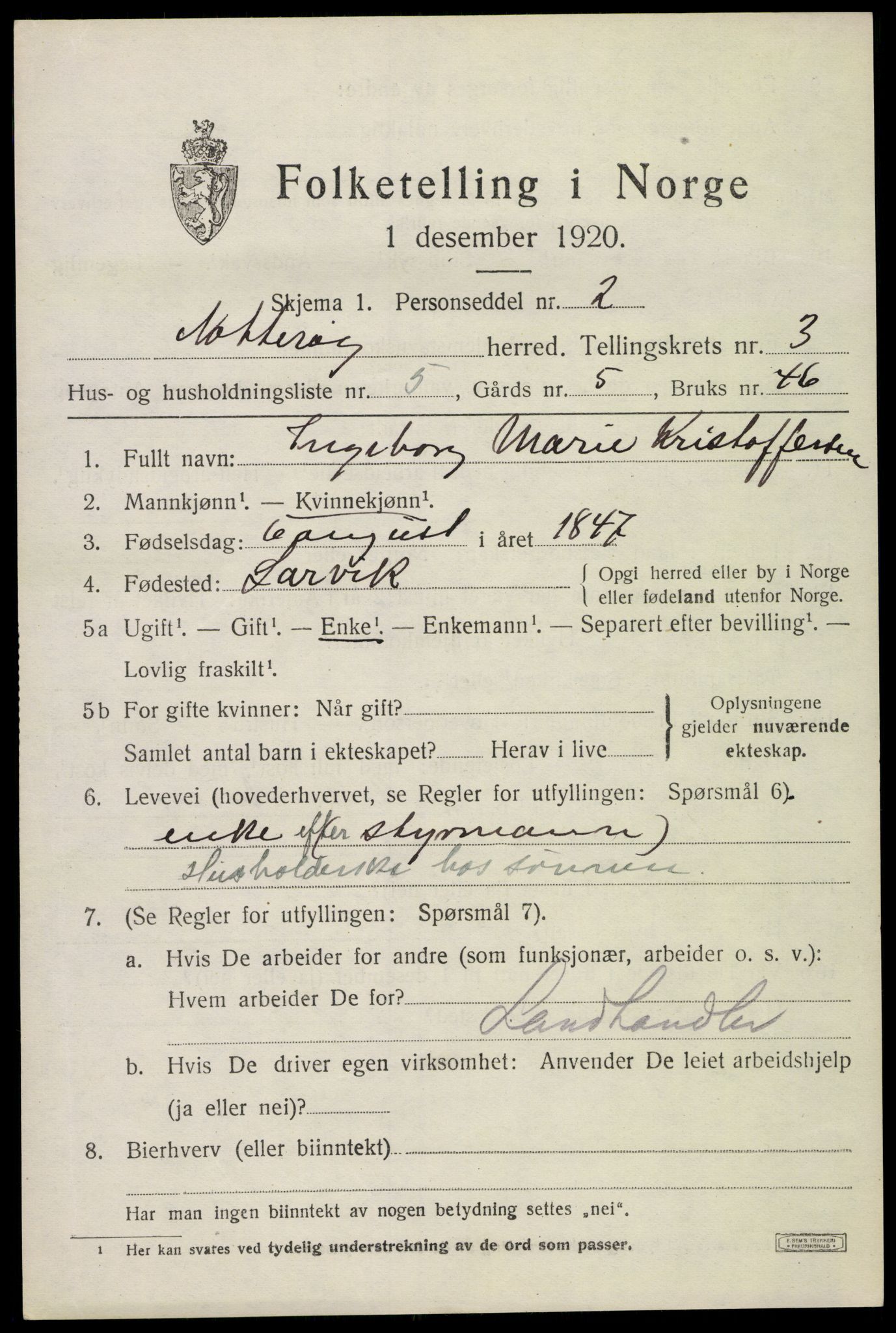 SAKO, Folketelling 1920 for 0722 Nøtterøy herred, 1920, s. 5589