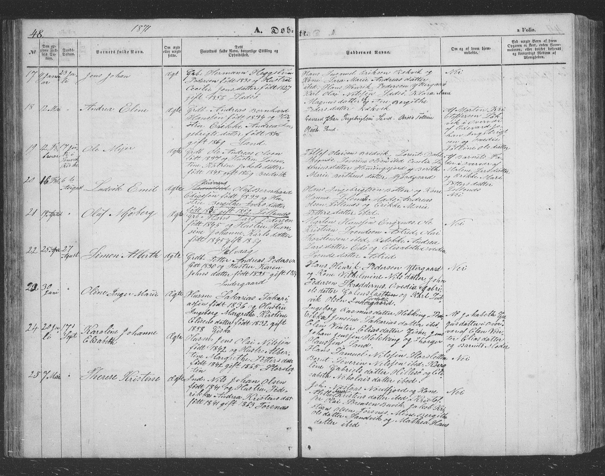 Lenvik sokneprestembete, AV/SATØ-S-1310/H/Ha/Hab/L0020klokker: Klokkerbok nr. 20, 1855-1883, s. 48