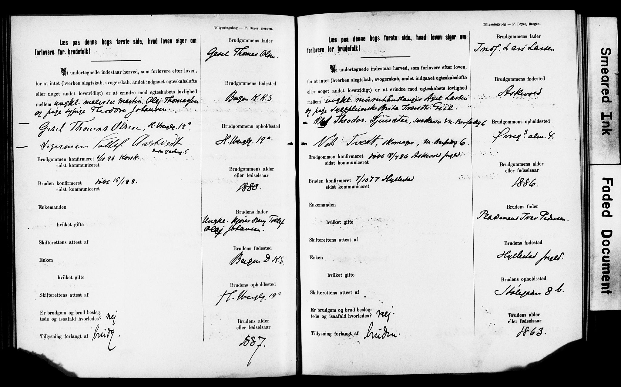 Mariakirken Sokneprestembete, SAB/A-76901: Forlovererklæringer nr. II.5.2, 1901-1909, s. 114